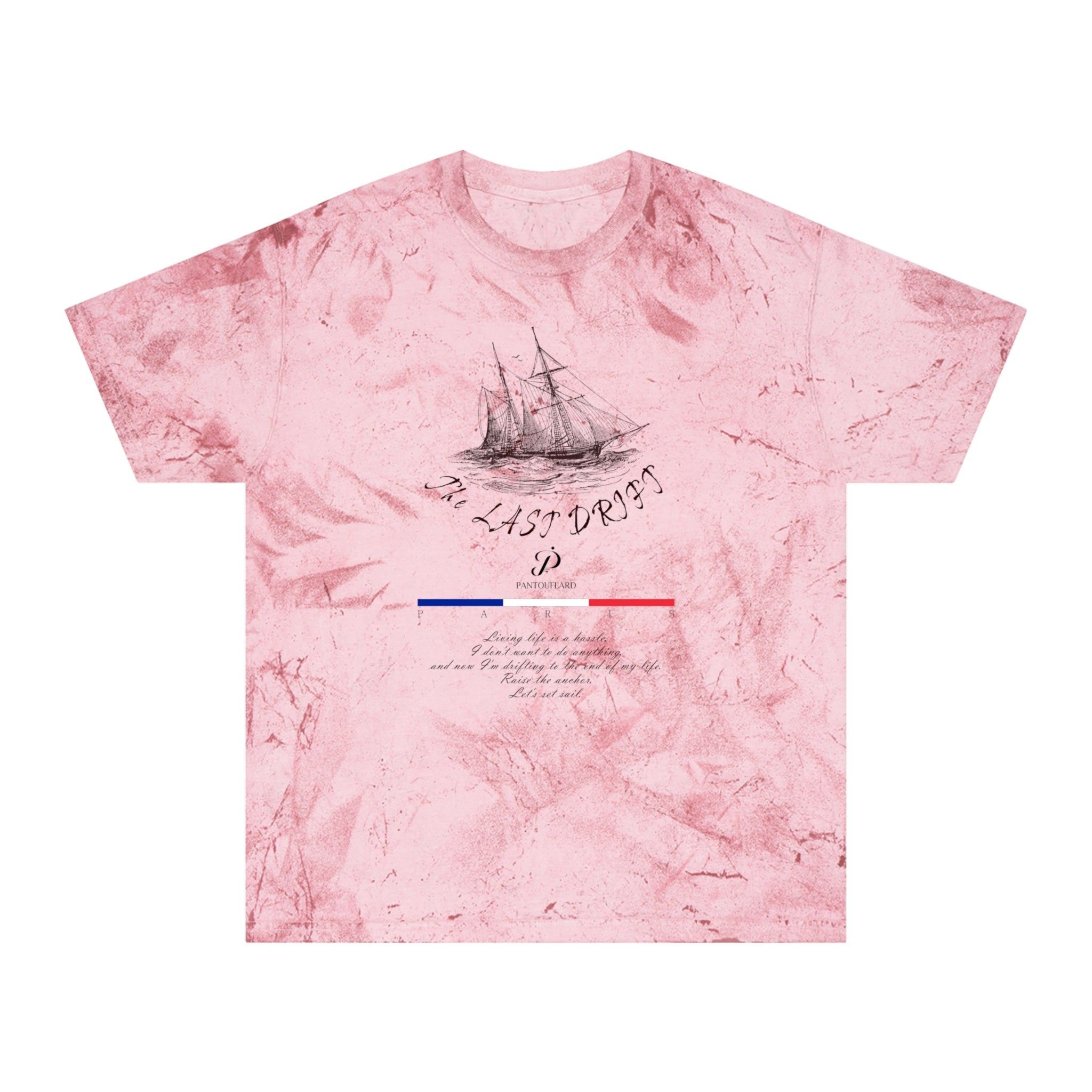 Unisex Grey Color Blast Vintage Ship Graphic 100% Cotton T-Shirt