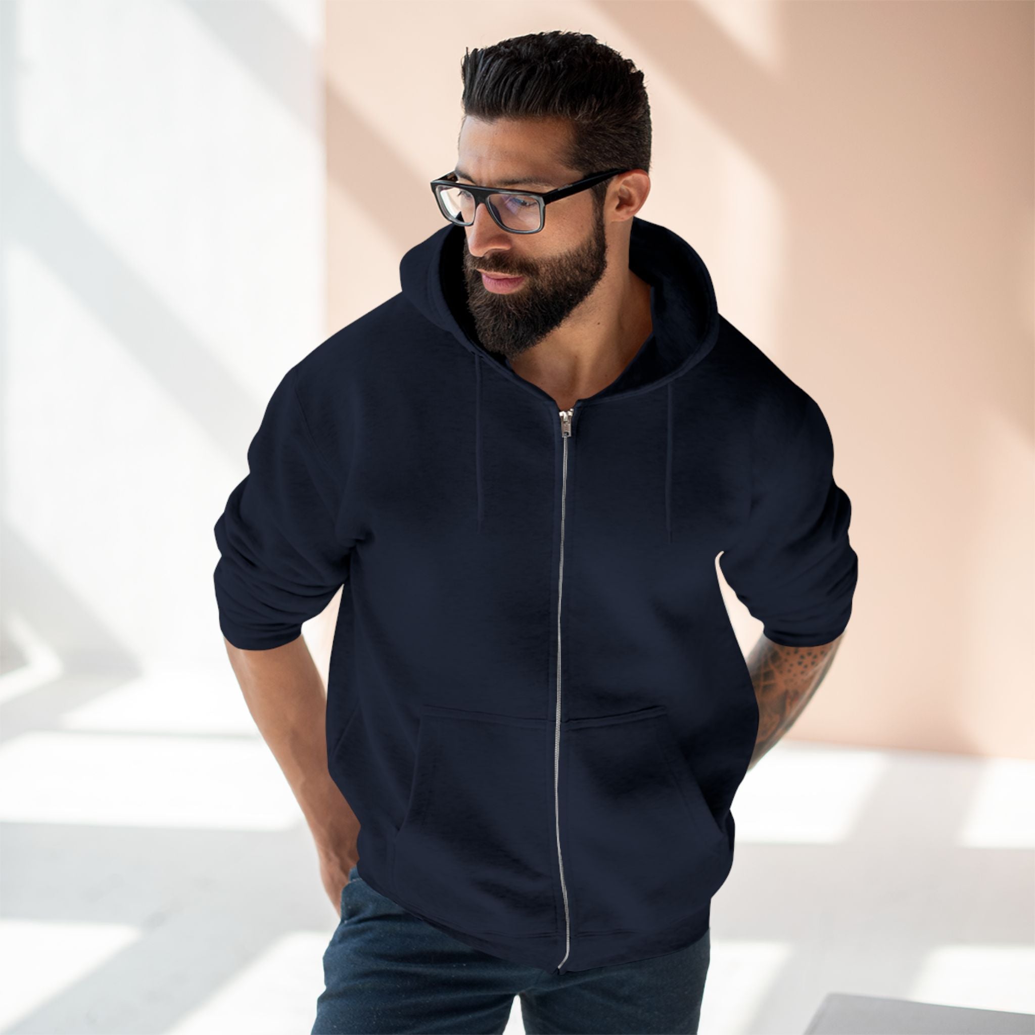 Unisex Black Pantouflard Chick Cotton Blend Zip Hoodie