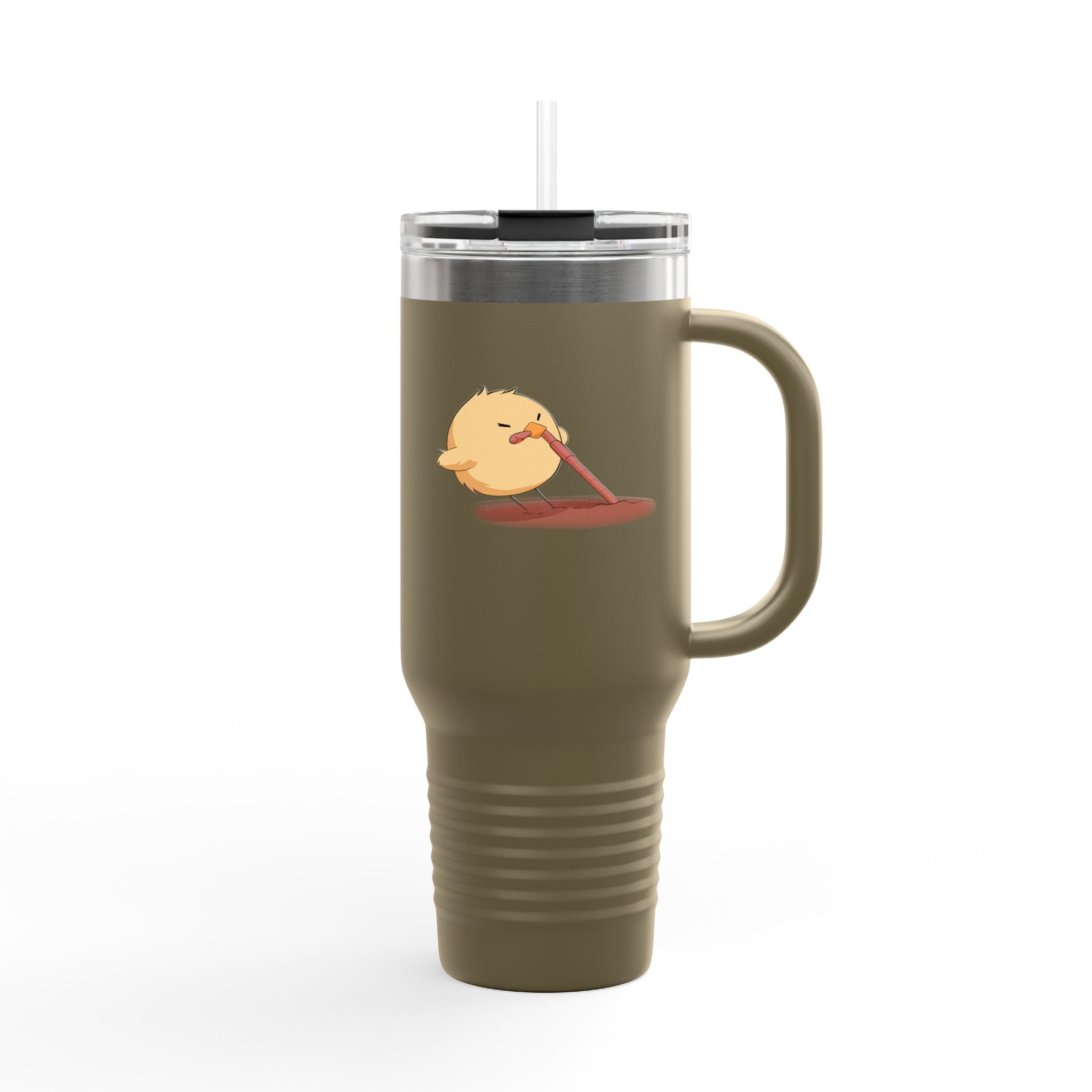 Black Cute Chick Pulling Worm 40oz Stainless Steel Insulated Travel Mug