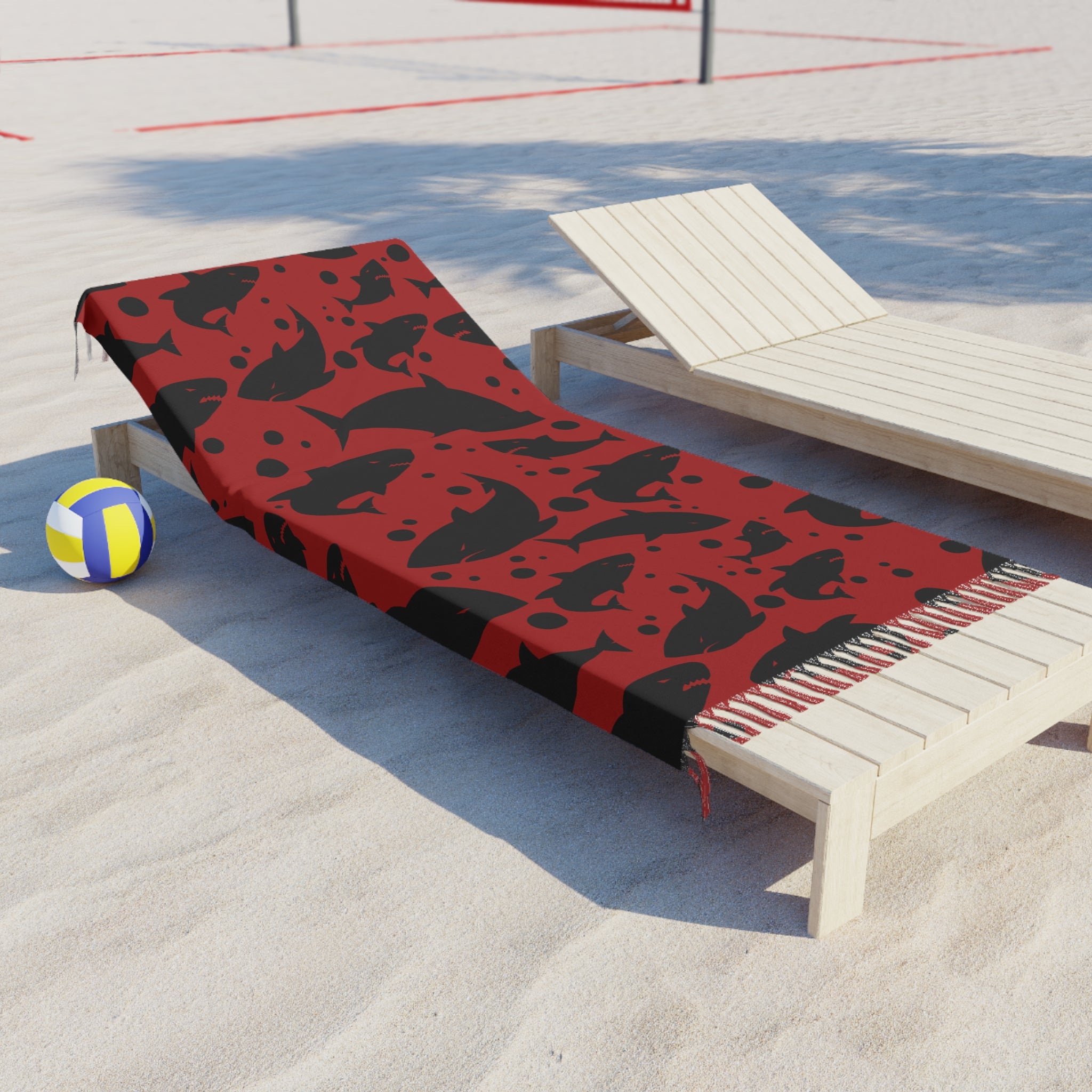 Red Black Shark Silhouette Pattern 100% Polyester Boho Beach Cloth