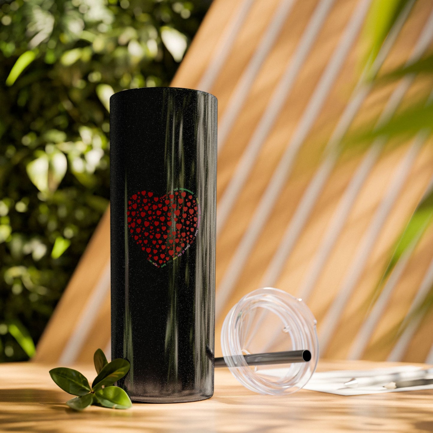 Red Heart Dot Skinny Tumbler | 20oz Reusable Travel Mug, Eco-Friendly Drinkware