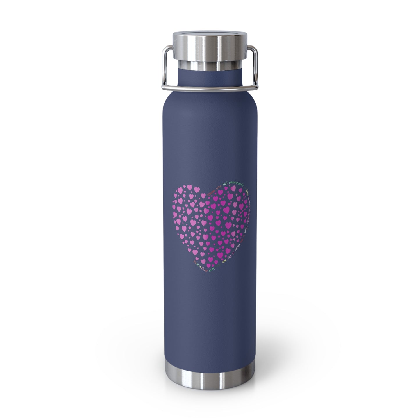 Copper Vacuum Insulated Water Bottle, 22oz (Pink Heart Design)