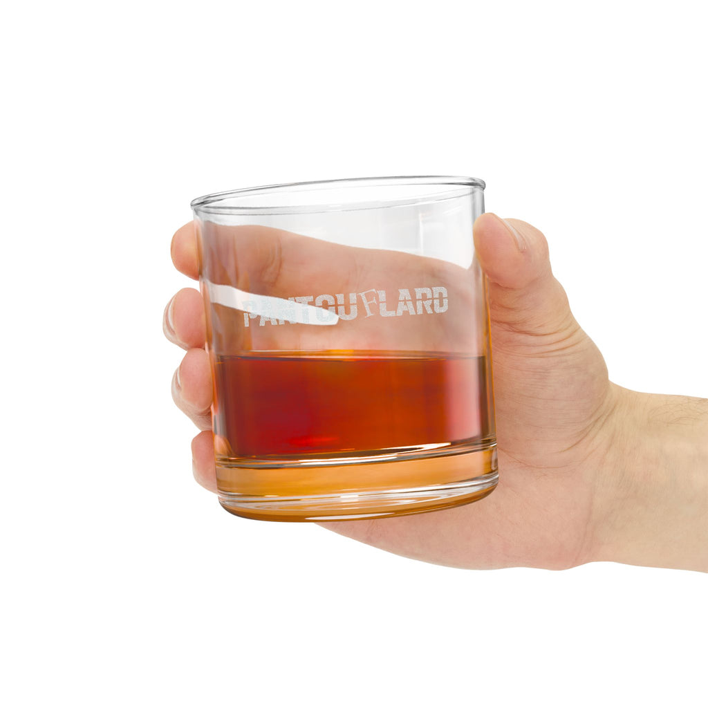 Clear Pantouflard Bold Typography Engraved Whiskey Glass, 10.5oz