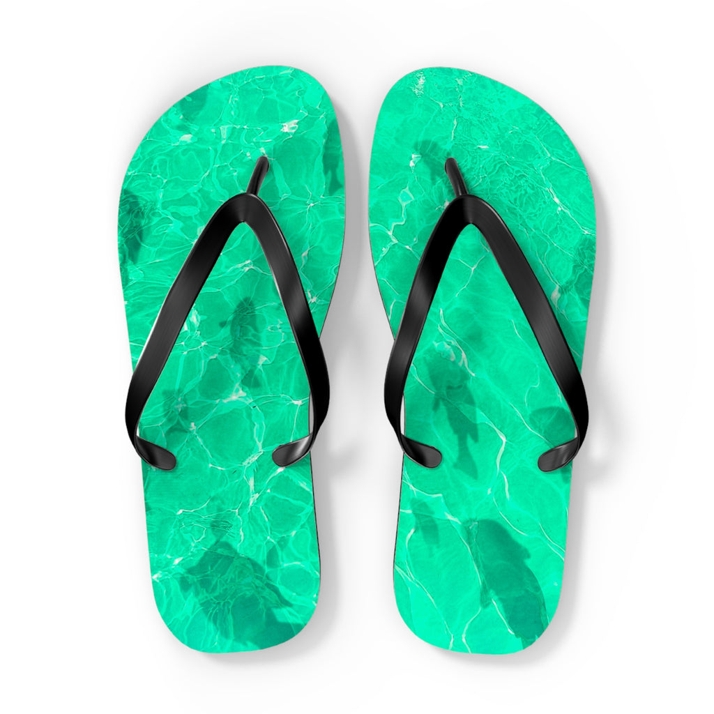 Unisex Vibrant Turquoise Green Sunlit Water Surface Fish Silhouette EVA Polyester Flip Flops