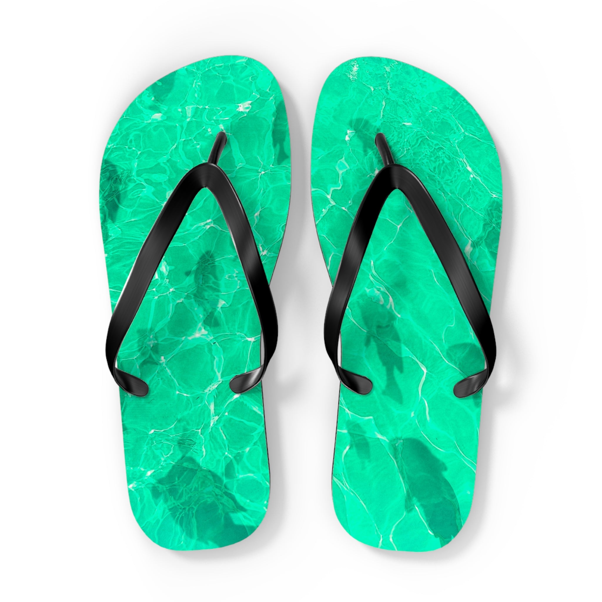 Unisex Vibrant Turquoise Green Sunlit Water Surface Fish Silhouette EVA Polyester Flip Flops