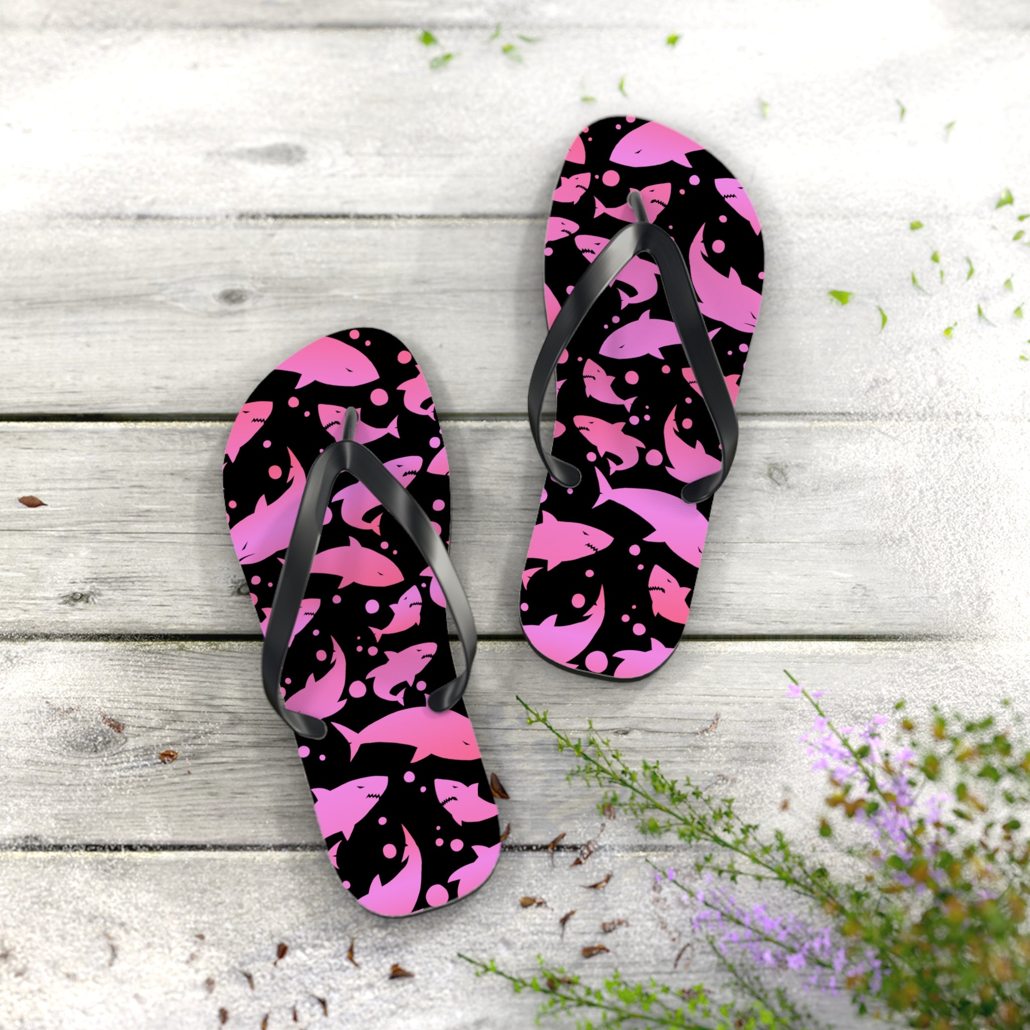 Men's/Women's Pink Shark Flip Flops - Graphic Thong Sandals