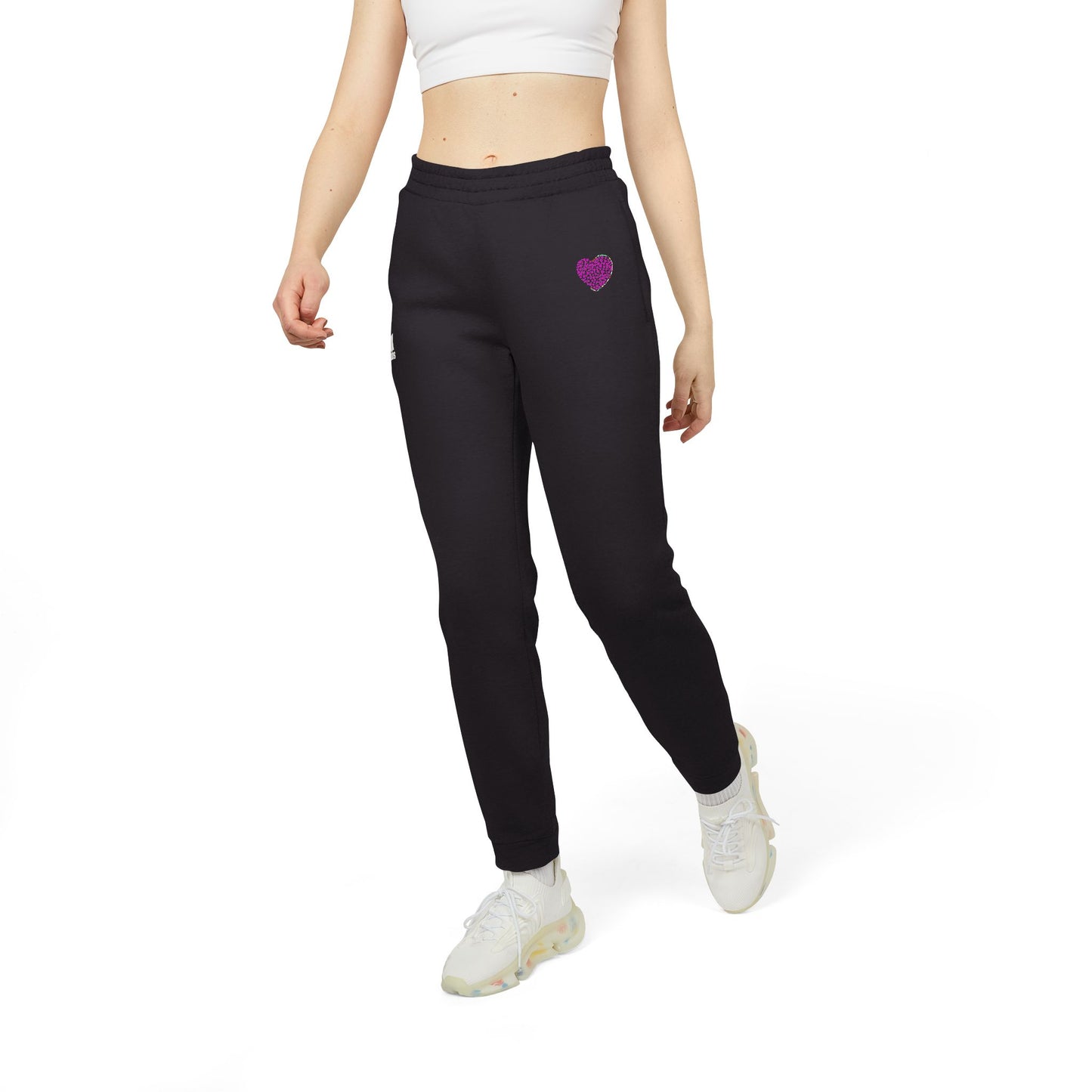 Adidas Unisex Fleece Joggers with Pink Heart Design