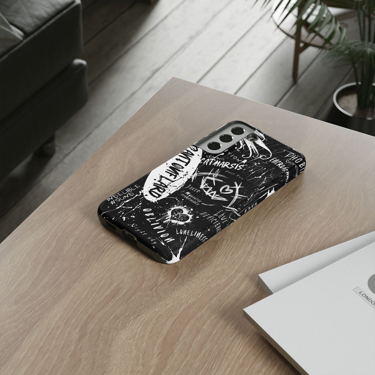 Fundas resistentes: funda atrevida para iPhone, Galaxy, Google Pixel, diseño de grafiti negro, estética urbana, regalo para amantes del arte, accesorios de teléfono modernos, estilo callejero