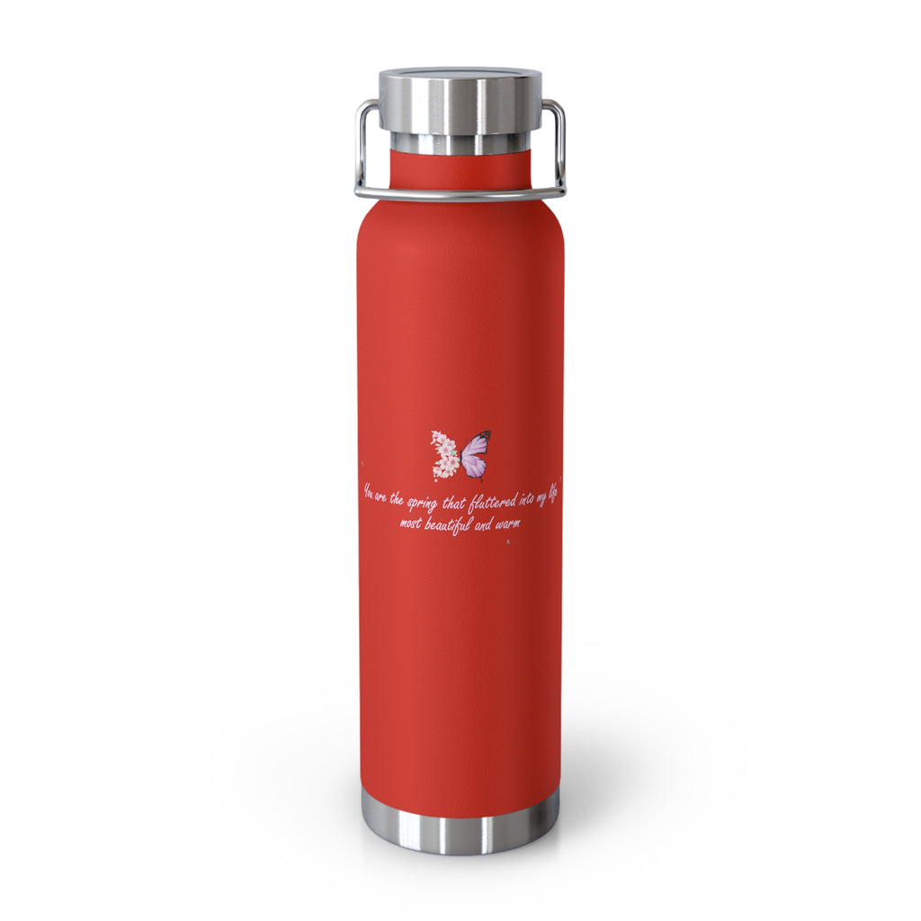 Navy Blue Romantic Floral Butterfly Quote 22oz Copper Vacuum Insulated Bottle