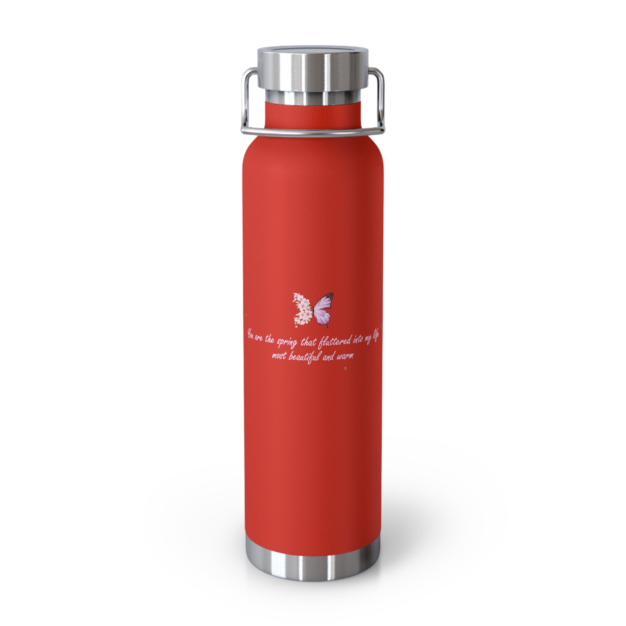 Navy Blue Romantic Floral Butterfly Quote 22oz Copper Vacuum Insulated Bottle