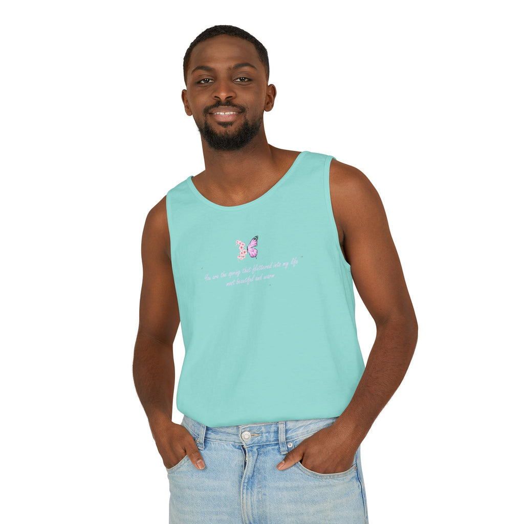 Unisex Navy Blue Floral Butterfly Spring Quote 100% Cotton Tank Top