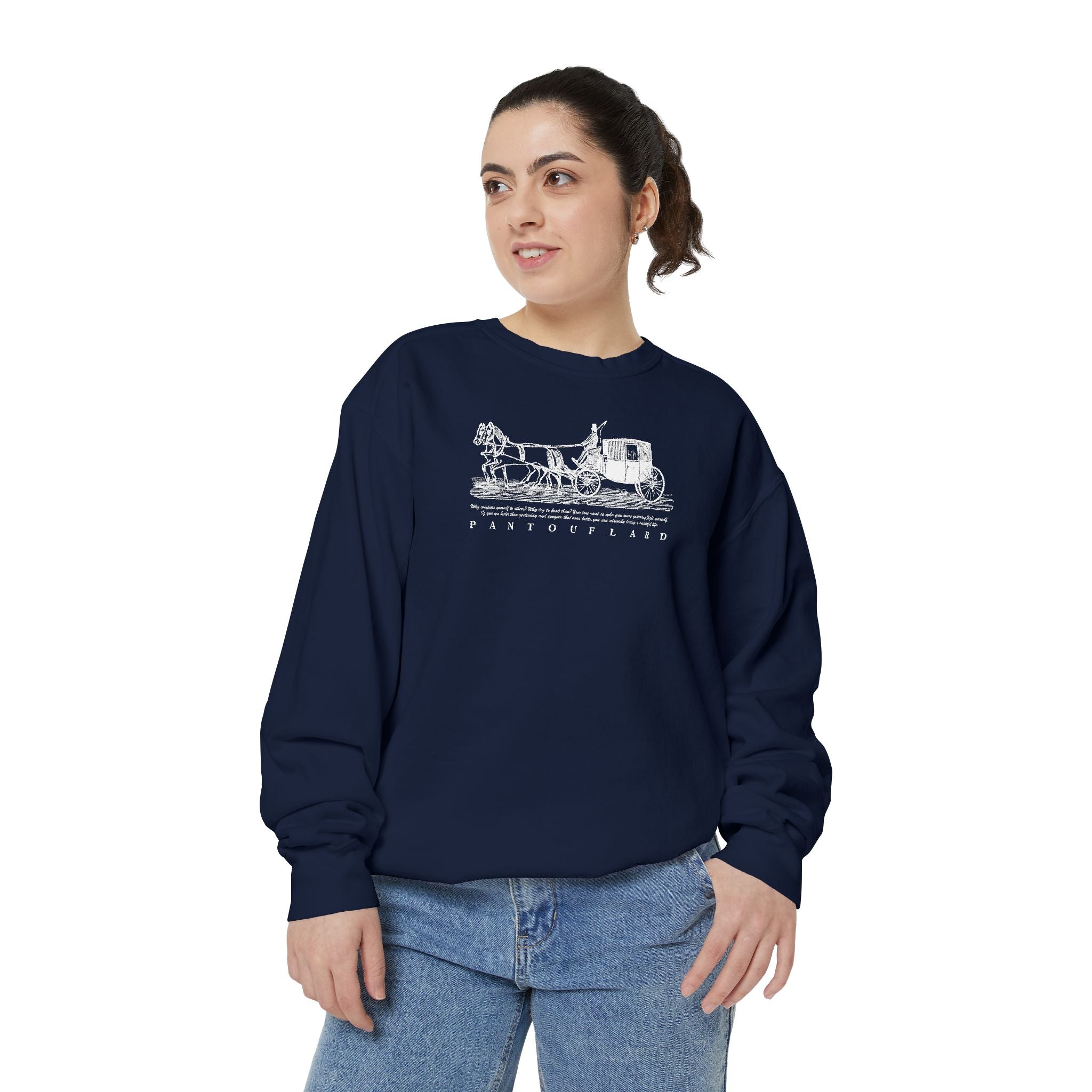 Unisex Navy Vintage Carriage Graphic Cotton Blend Sweatshirt