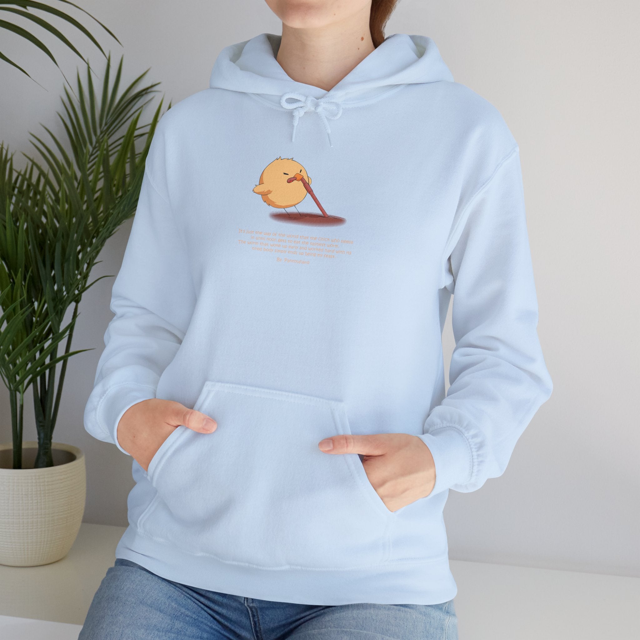 Kitsch Kawaii Chick & Worm Graphic Hoodie - The Quiet Victory (Aesthetic Streetwear Fleece)