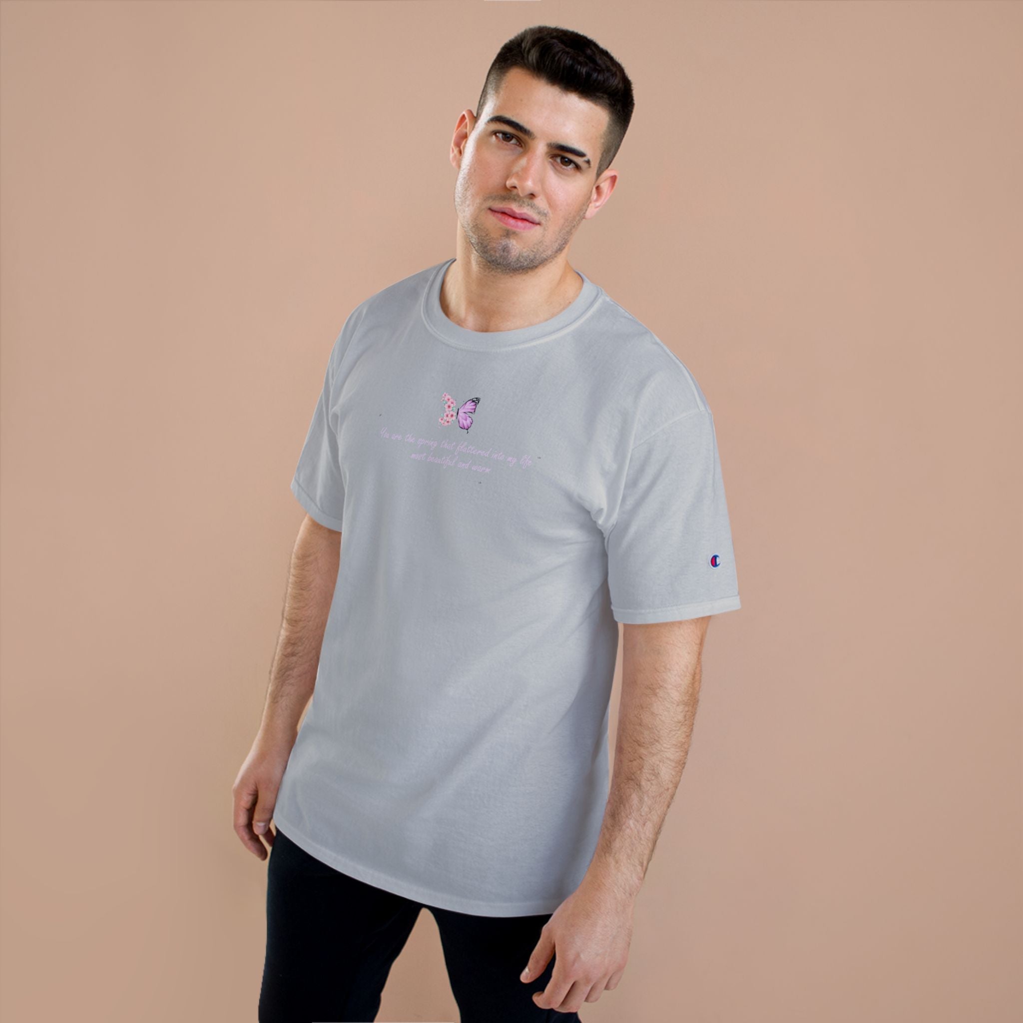 Unisex White Floral Butterfly Spring Quote 100% Cotton Champion T-Shirt