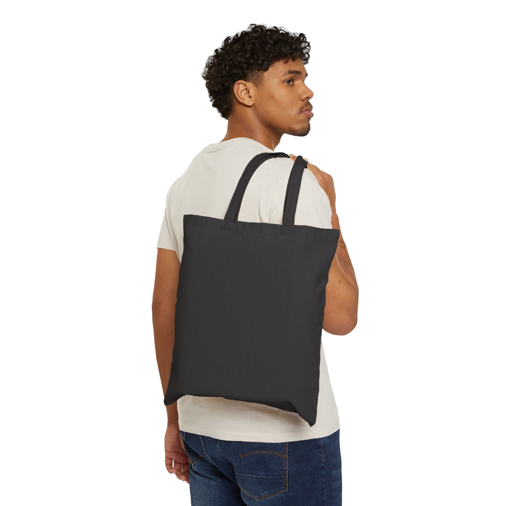 Horse Carriage Print Cotton Canvas Tote Bag Black Color