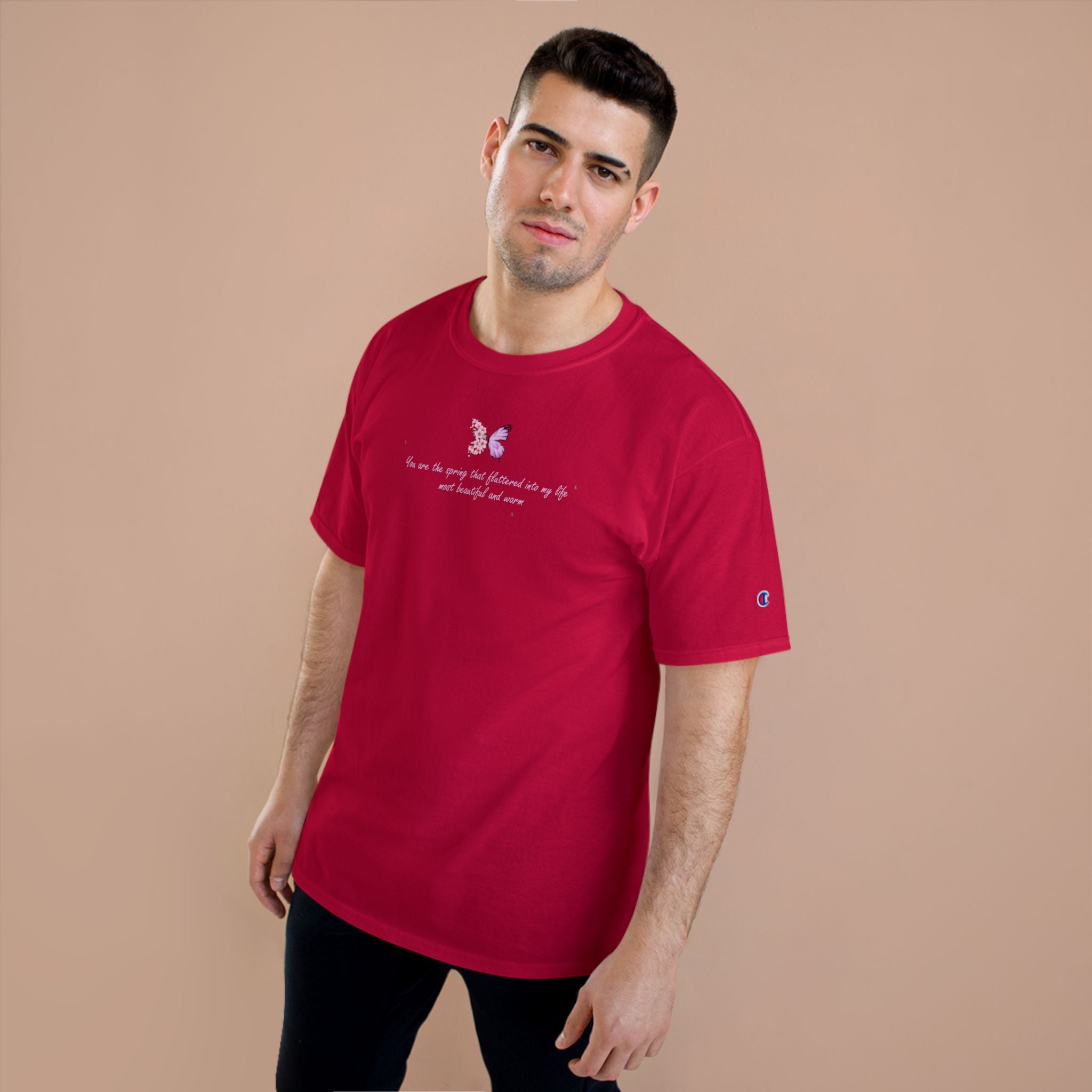 Unisex White Floral Butterfly Spring Quote 100% Cotton Champion T-Shirt