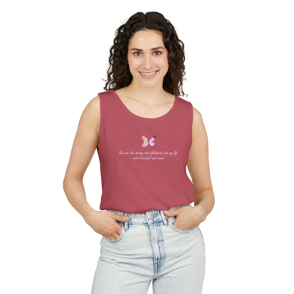 Unisex Navy Blue Floral Butterfly Spring Quote 100% Cotton Tank Top