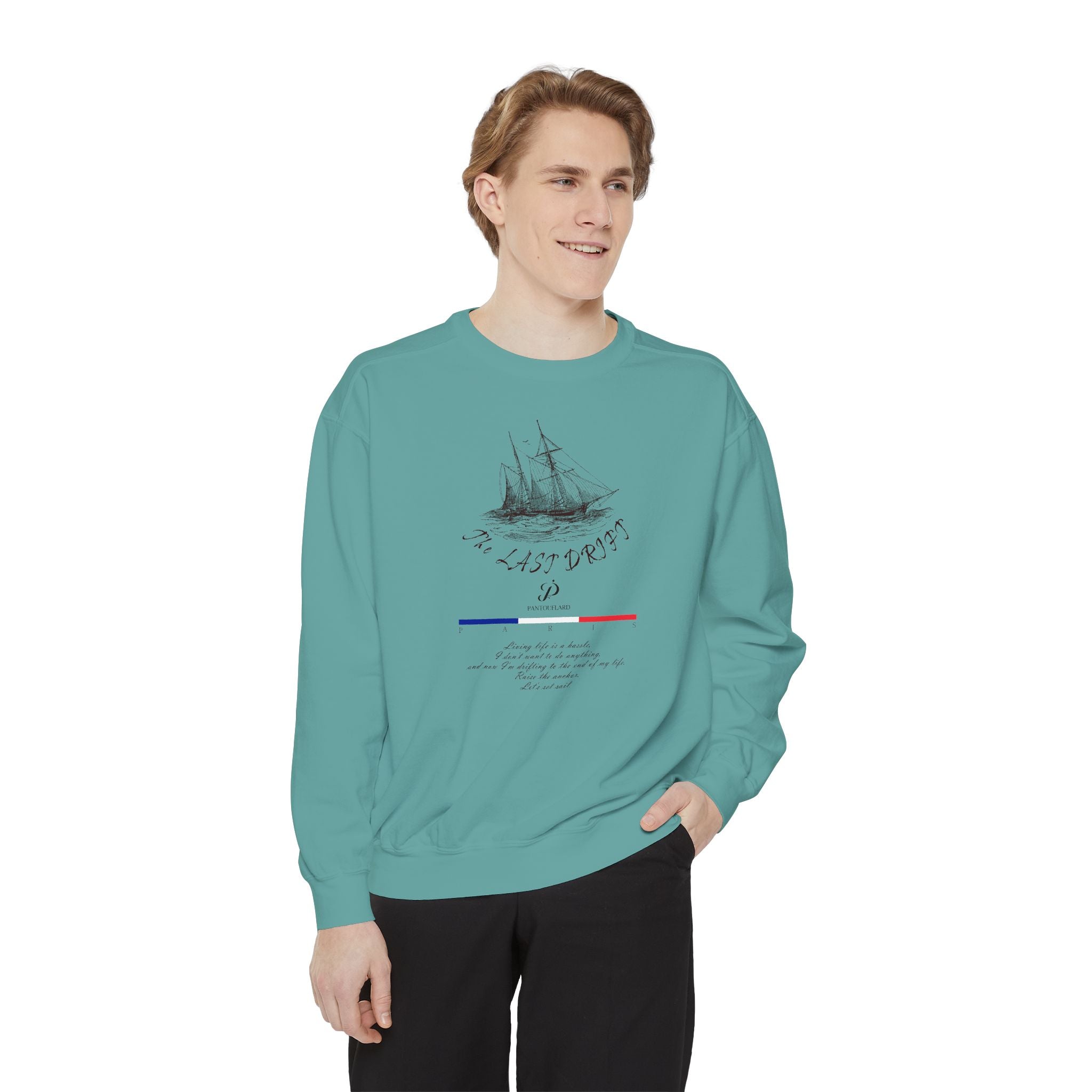 Unisex White Vintage Ship Graphic Cotton Blend Sweatshirt