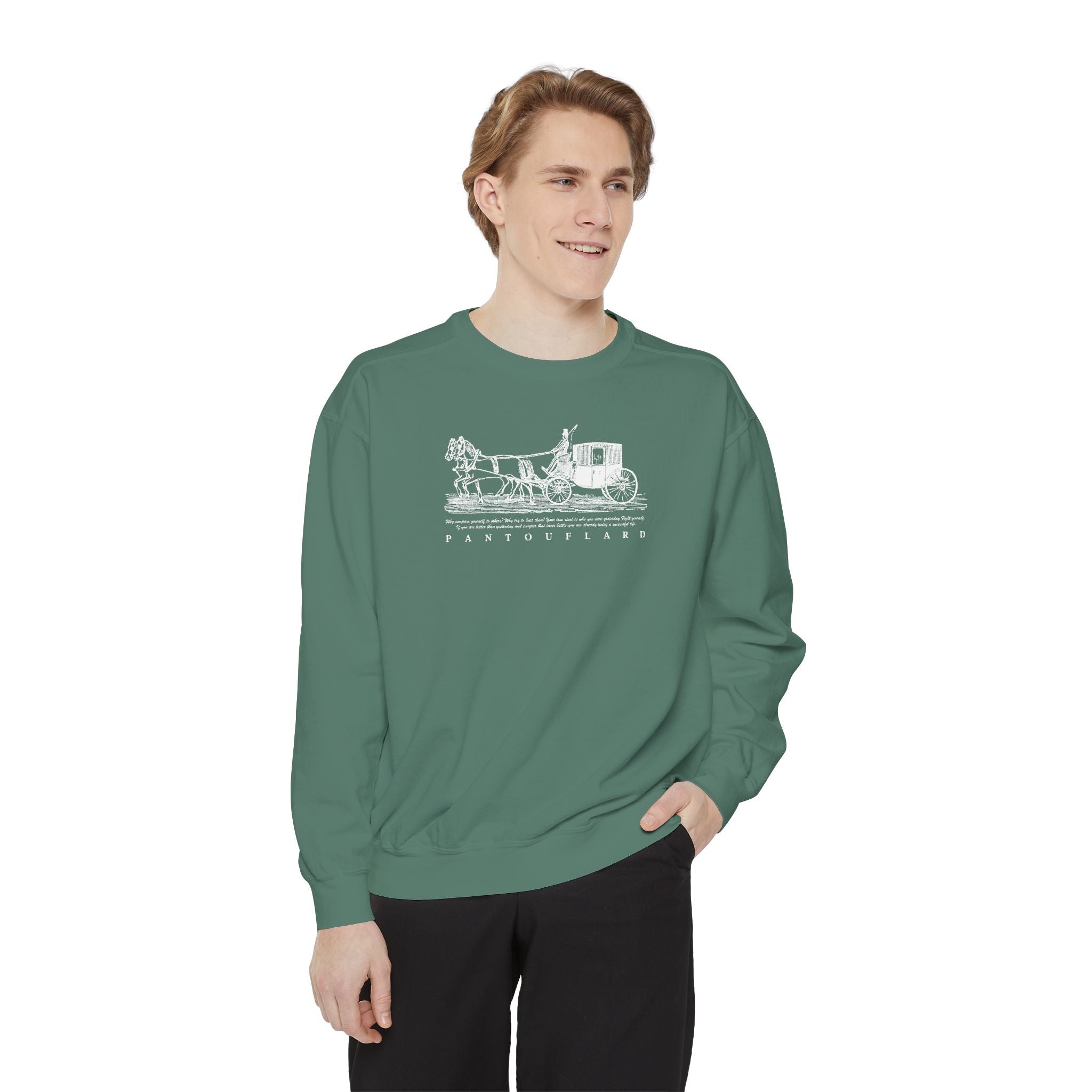 Unisex Navy Vintage Carriage Graphic Cotton Blend Sweatshirt