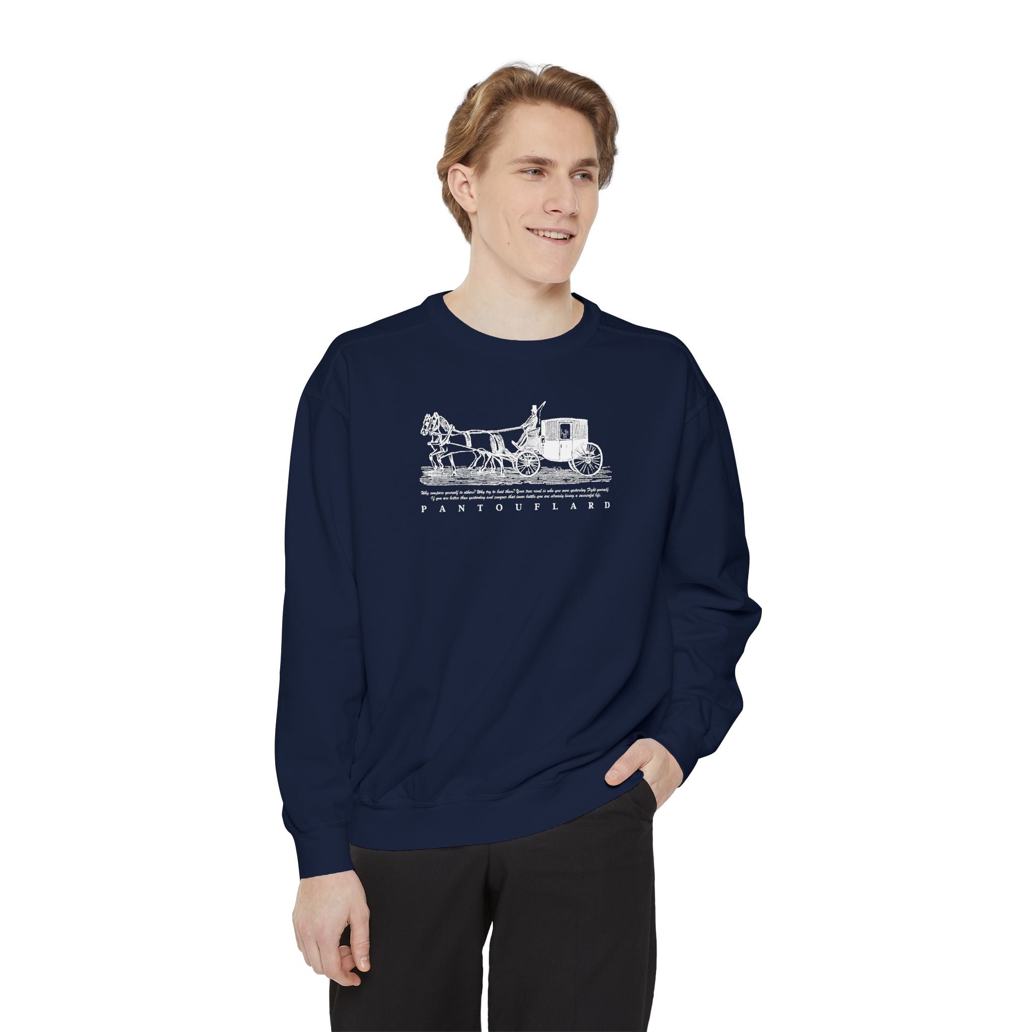 Unisex Navy Vintage Carriage Graphic Cotton Blend Sweatshirt