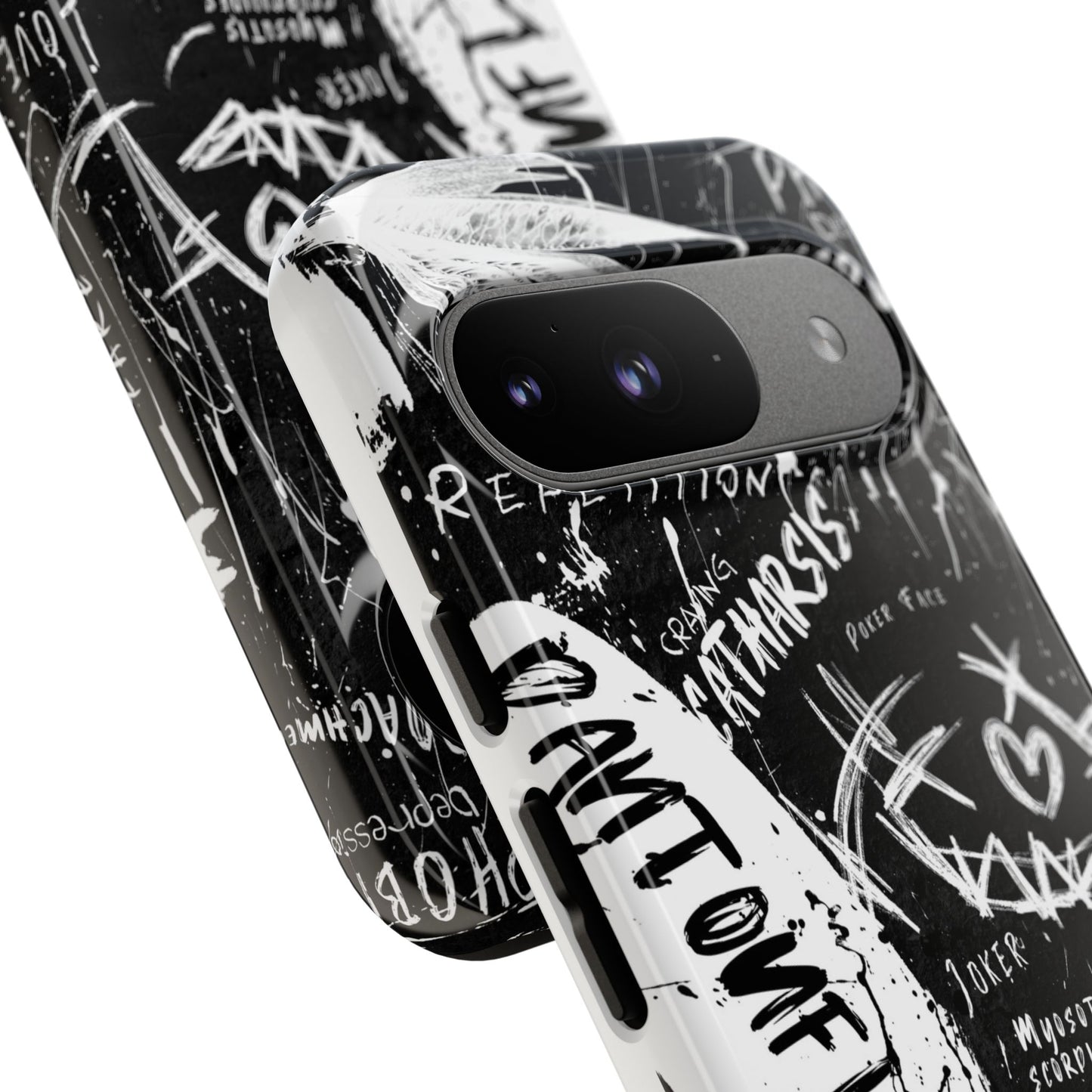 Fundas resistentes: funda atrevida para iPhone, Galaxy, Google Pixel, diseño de grafiti negro, estética urbana, regalo para amantes del arte, accesorios de teléfono modernos, estilo callejero