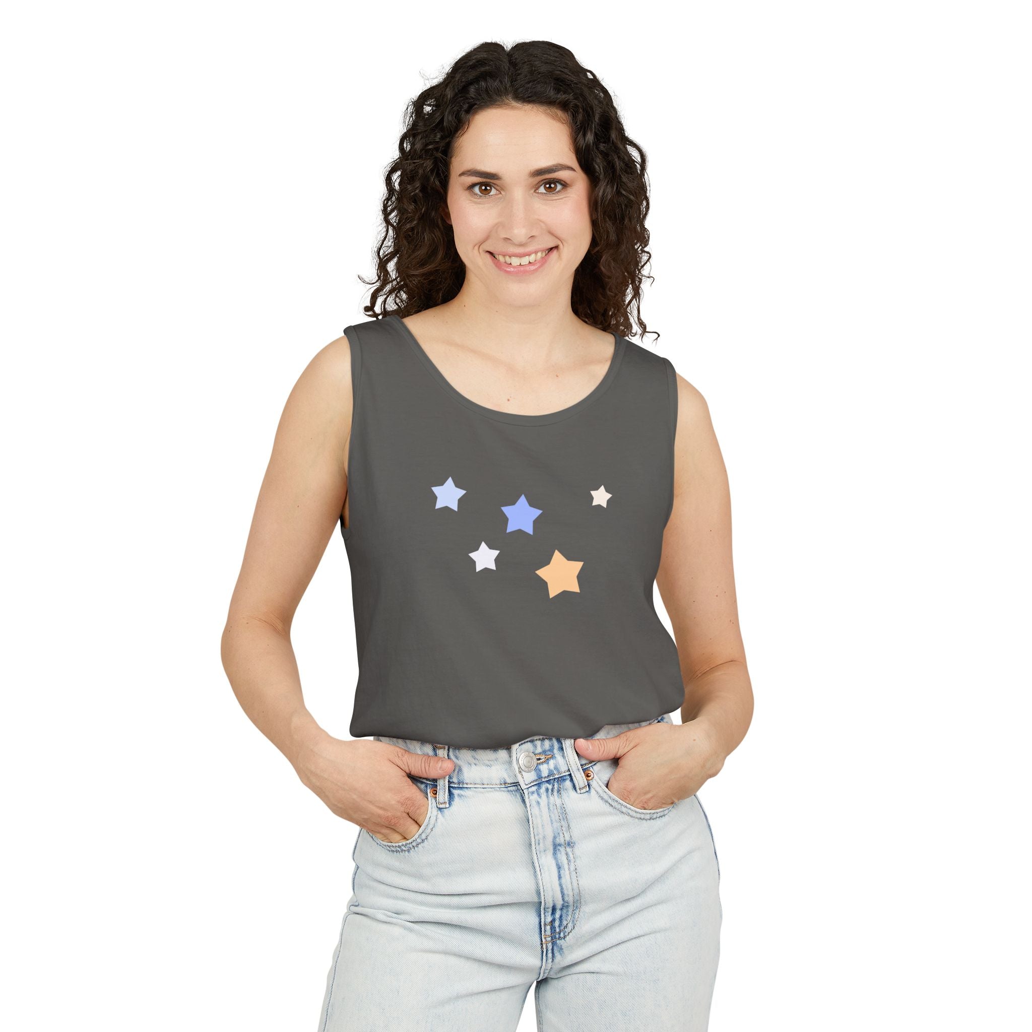 Men's & Women's Cassiopeia Constellation Graphic Garment-Dyed Tank Top - W-Shape Sleeveless Shirt