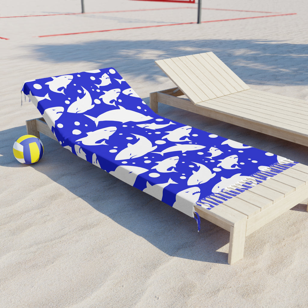 Royal Blue Shark Silhouette Pattern 100% Polyester Boho Beach Cloth