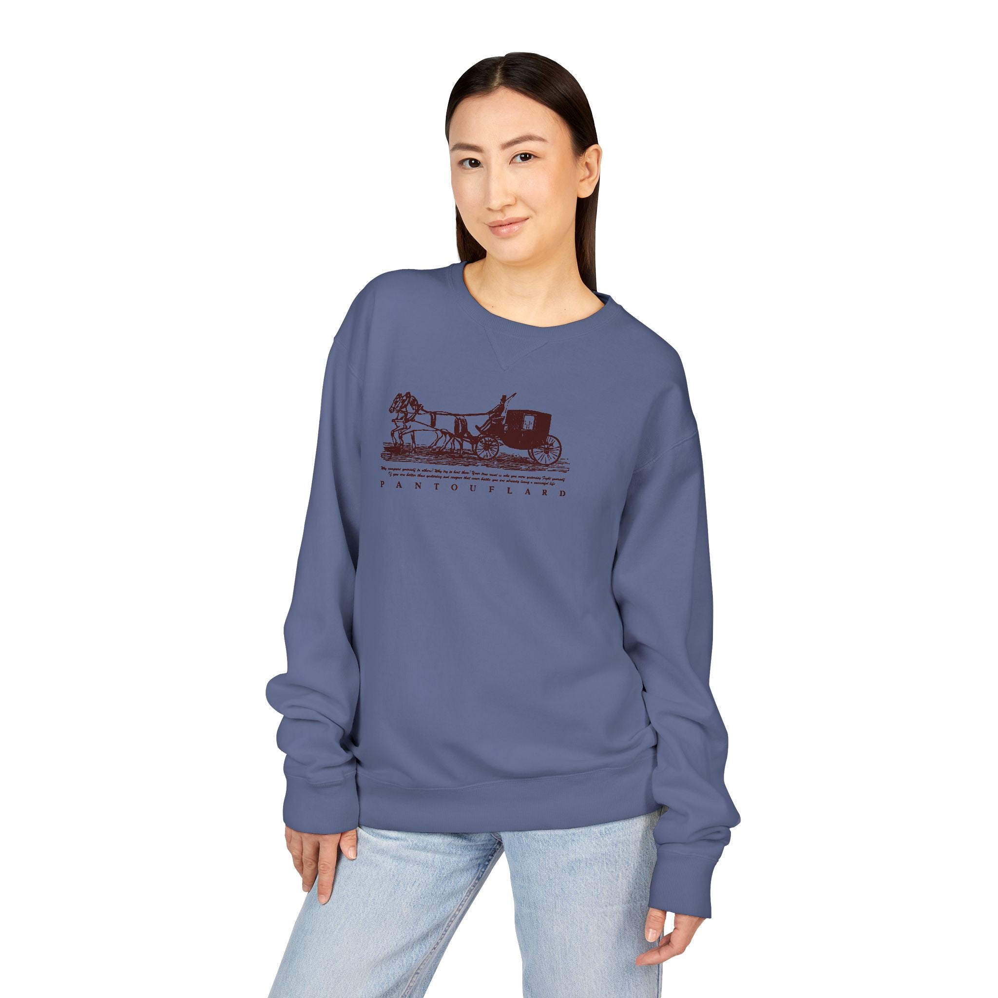 Old Money Equestrian Heritage Crewneck - The Nostalgic Journey I (Dark Academia Garment-Dyed Sweatshirt)