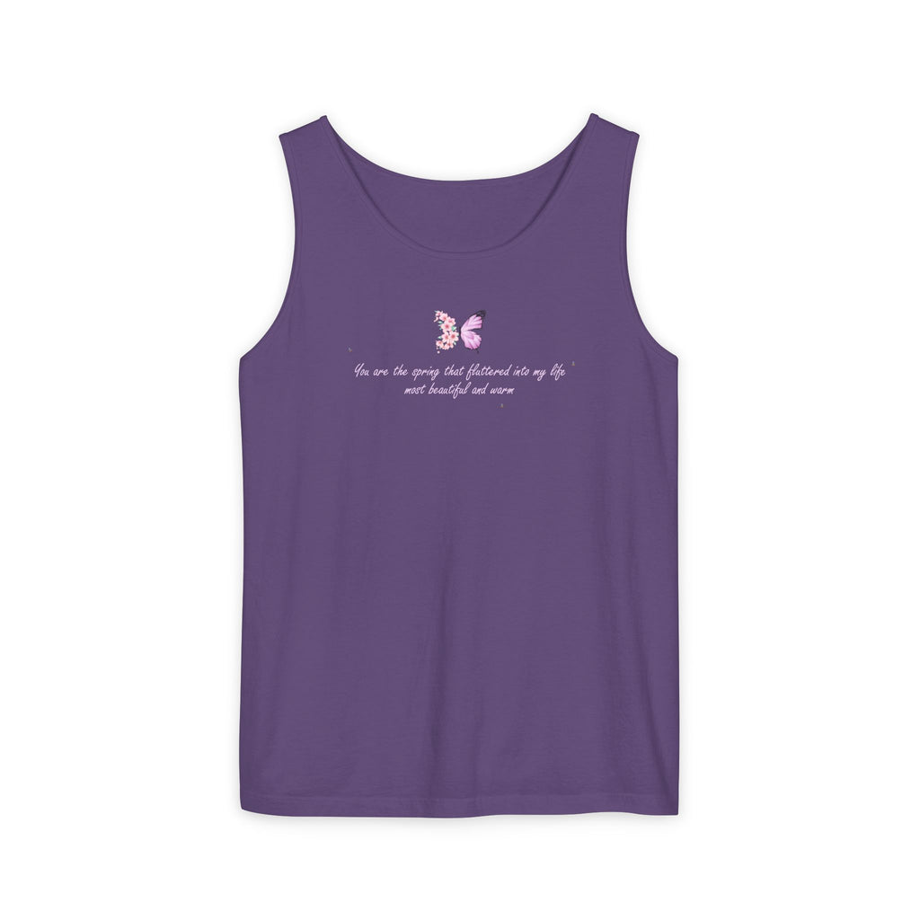 Unisex Navy Blue Floral Butterfly Spring Quote 100% Cotton Tank Top