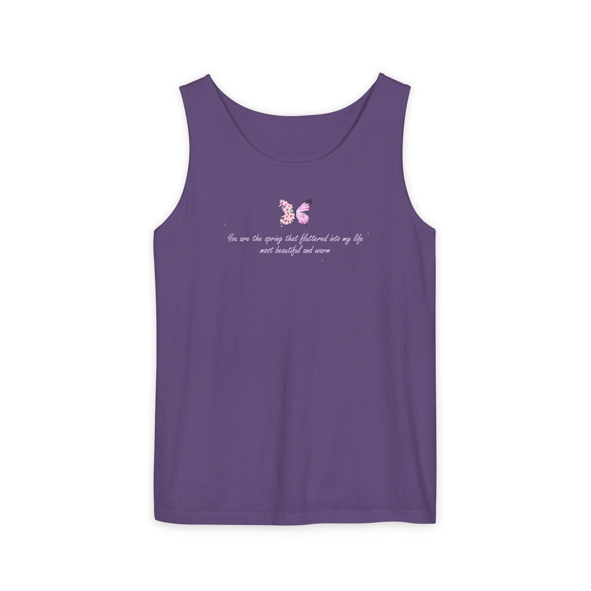 Unisex Navy Blue Floral Butterfly Spring Quote 100% Cotton Tank Top