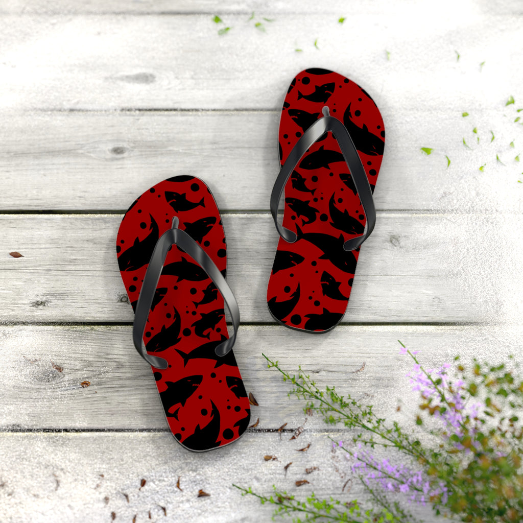 Unisex Red Black Shark Silhouette Pattern EVA Polyester Flip Flops