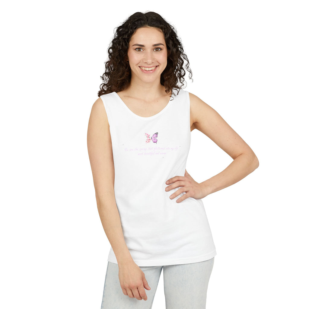Unisex Navy Blue Floral Butterfly Spring Quote 100% Cotton Tank Top