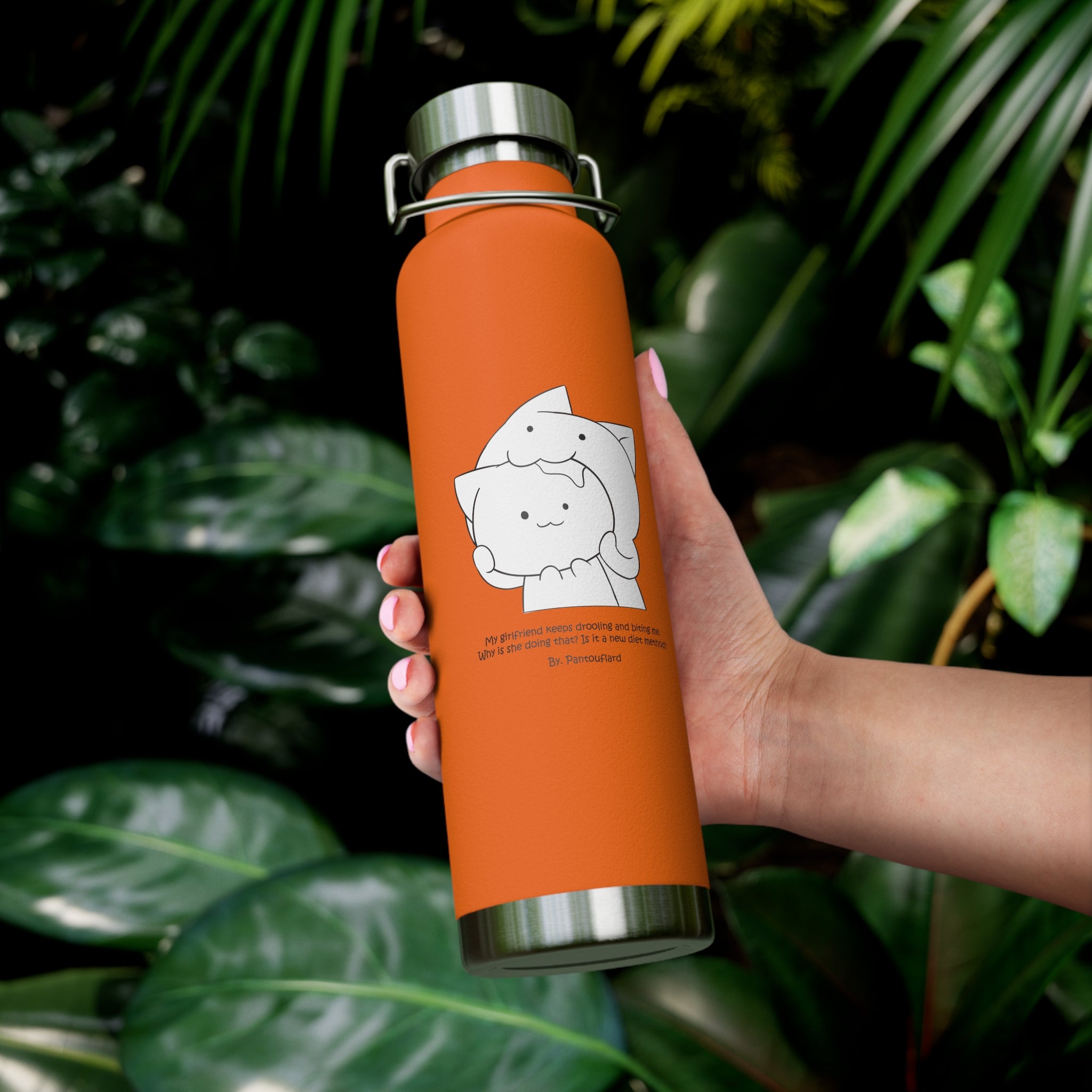 Navy Blue Cute Biting Cats Quote 22oz Copper Vacuum Insulated Bottle