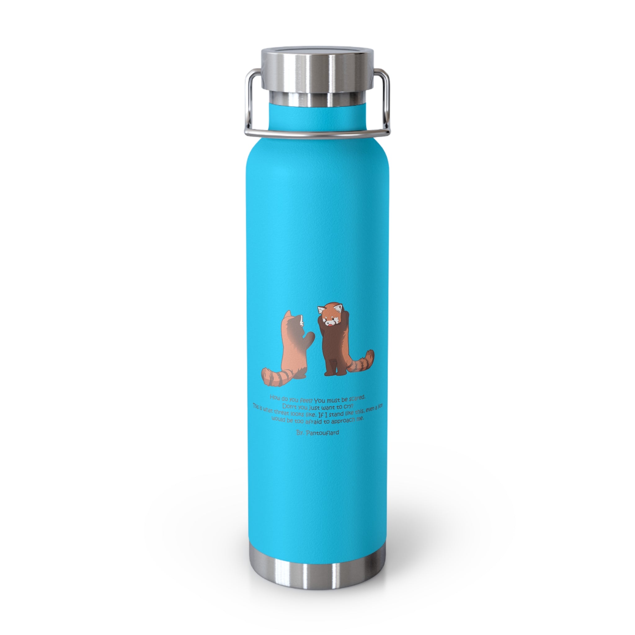 Cyan Blue Cute Standing Red Pandas Quote 22oz Copper Vacuum Insulated Bottle