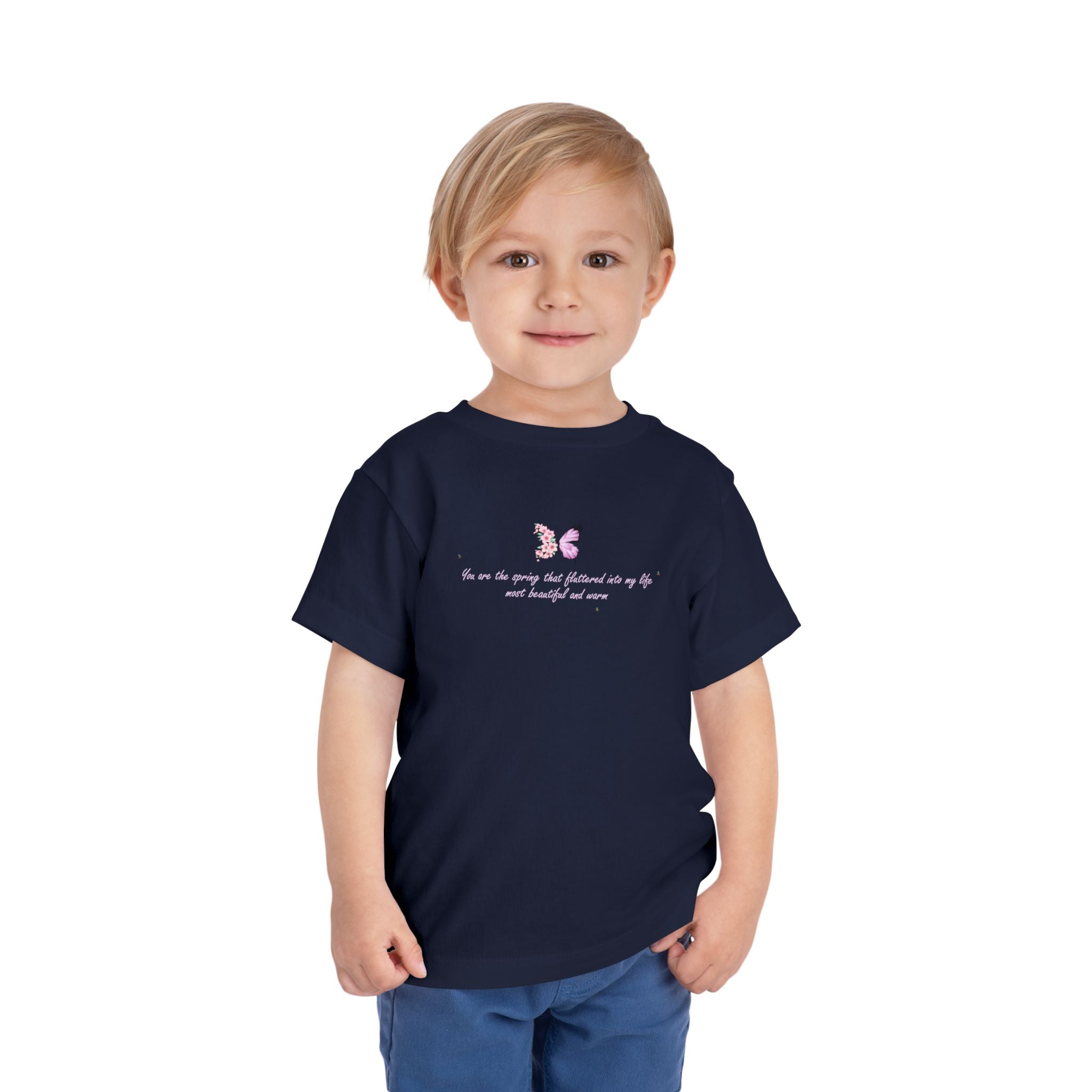 Toddler Yellow Floral Butterfly Spring Quote 100% Cotton Short Sleeve Tee