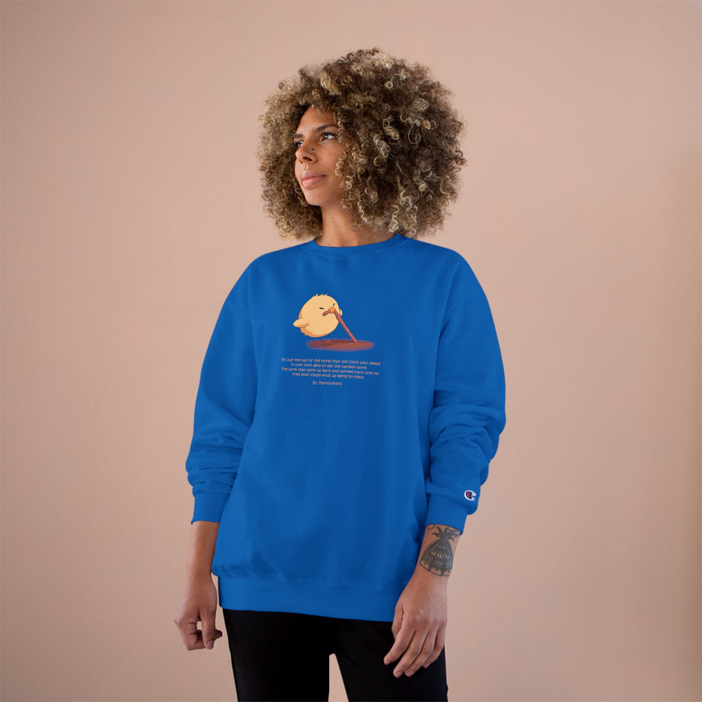 Early Bird Parody Champion Sweatshirt | Sarcastic "Late Sleeper" Quote Crewneck | The Early Worm Gets Eaten Graphic | Oversized Fit (S-3XL)