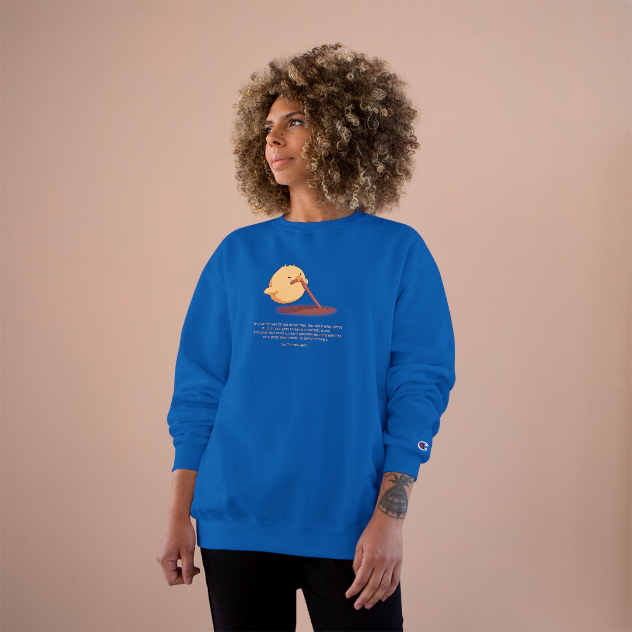 Early Bird Parody Champion Sweatshirt | Sarcastic "Late Sleeper" Quote Crewneck | The Early Worm Gets Eaten Graphic | Oversized Fit (S-3XL)