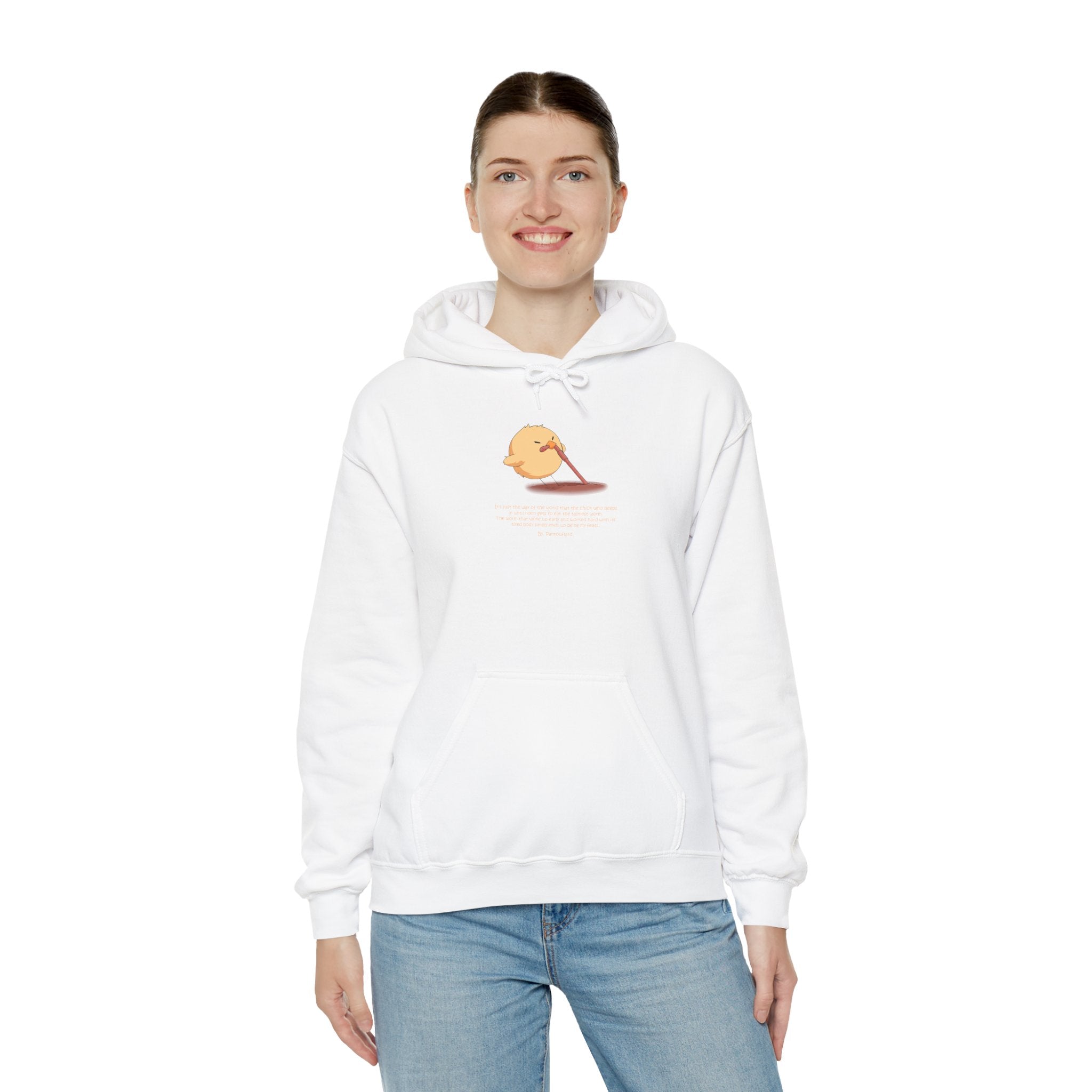 Kitsch Kawaii Chick & Worm Graphic Hoodie - The Quiet Victory (Aesthetic Streetwear Fleece)