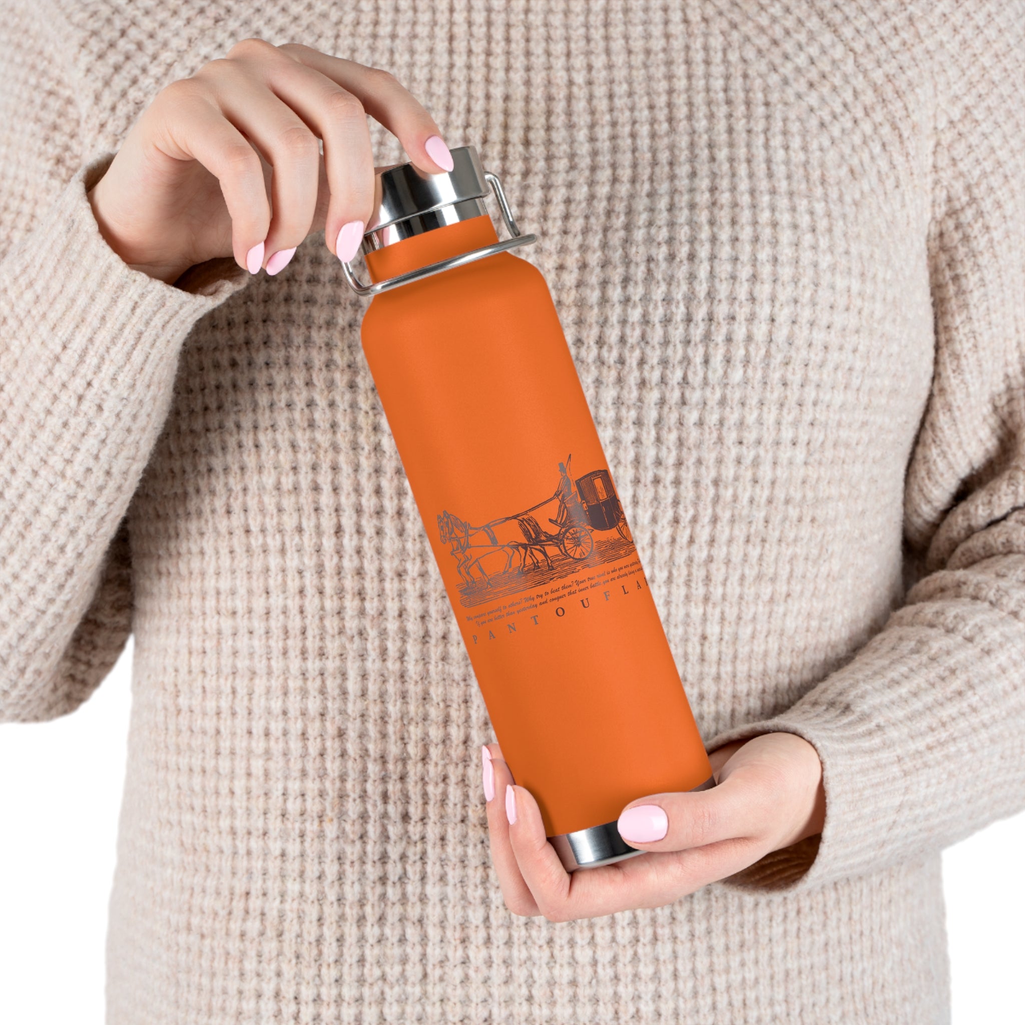 Orange Vintage Carriage Quote 22oz Copper Vacuum Insulated Bottle