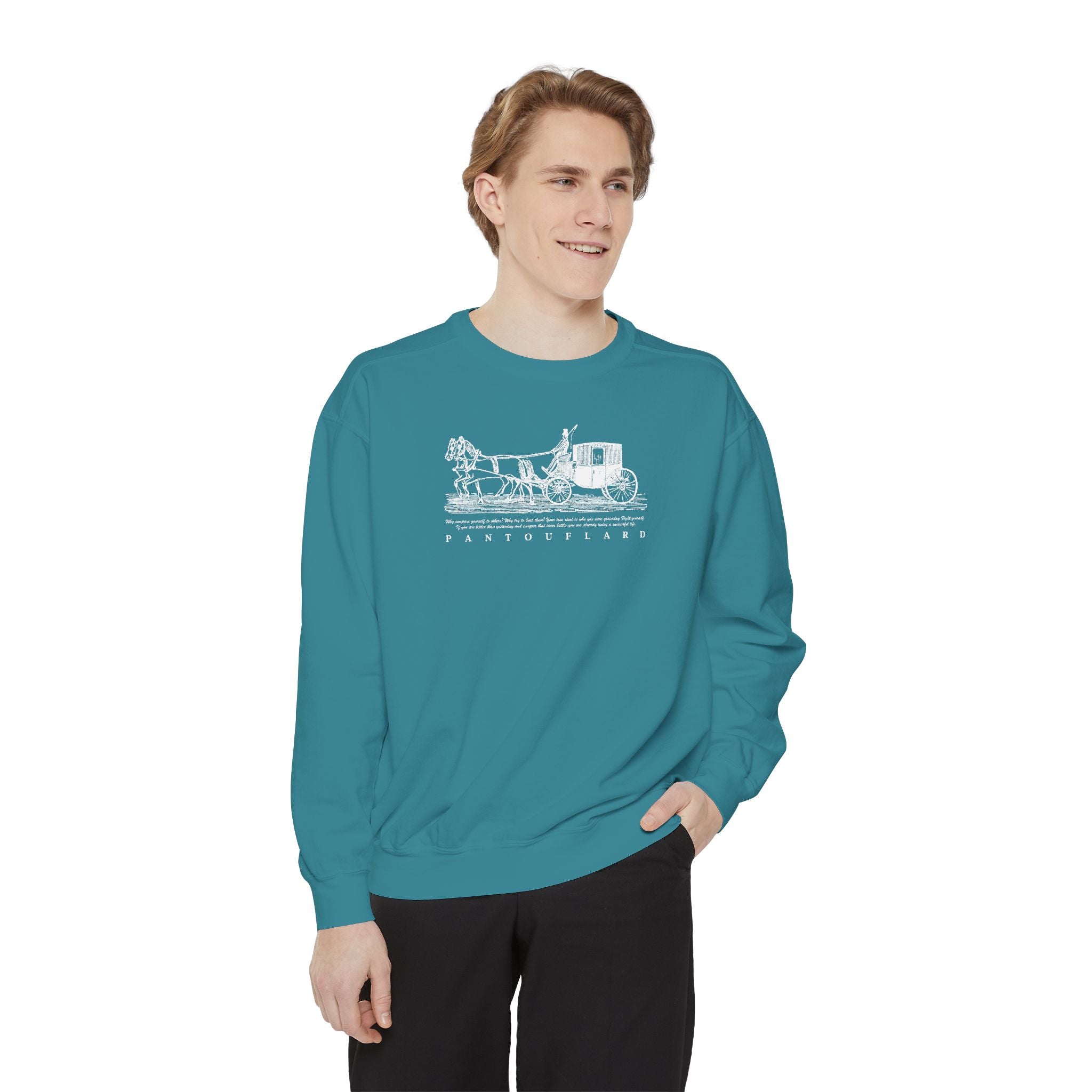 Unisex Navy Vintage Carriage Graphic Cotton Blend Sweatshirt
