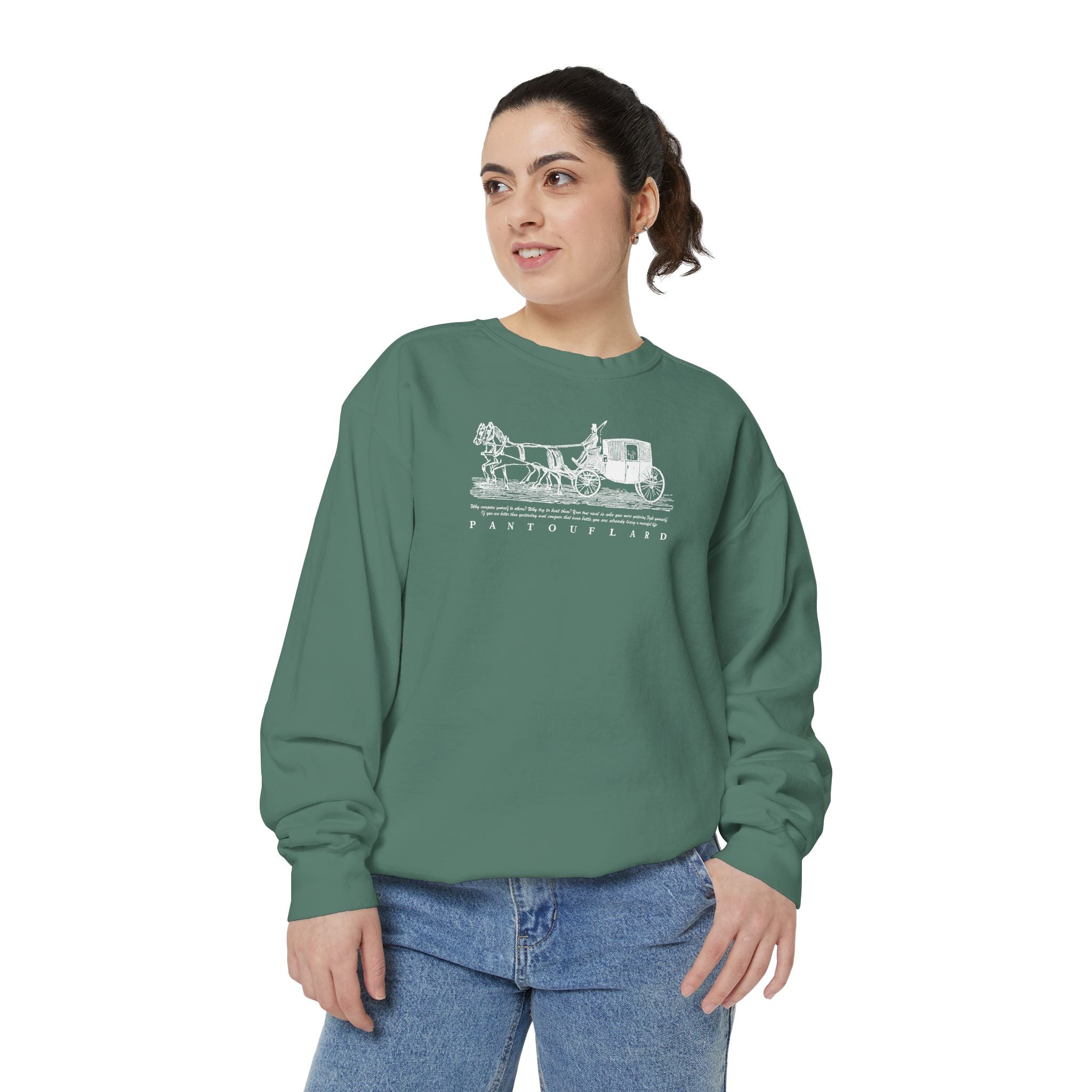 Unisex Navy Vintage Carriage Graphic Cotton Blend Sweatshirt