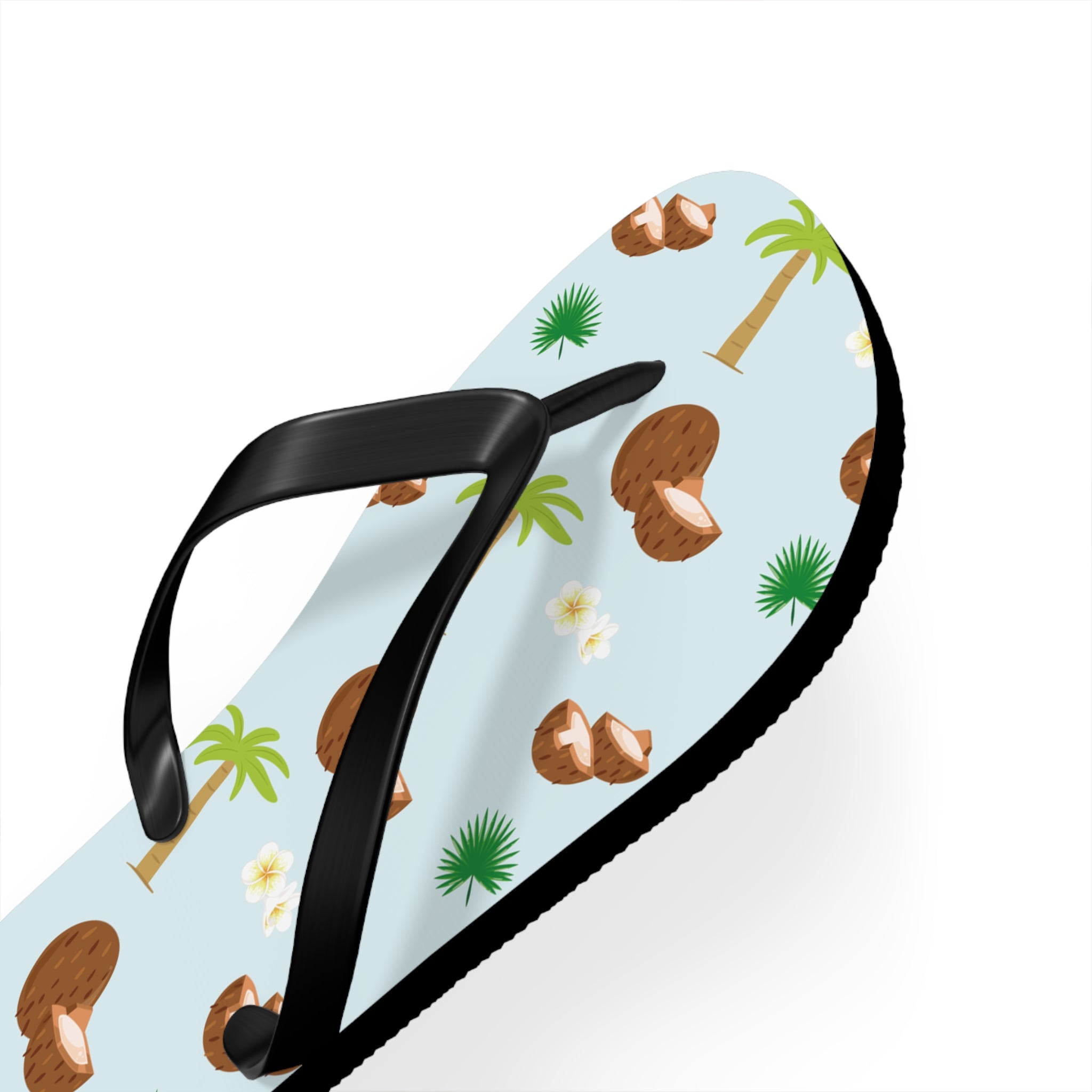 Unisex Light Blue Coconut Palm Tree Tropical Pattern EVA Polyester Flip Flops