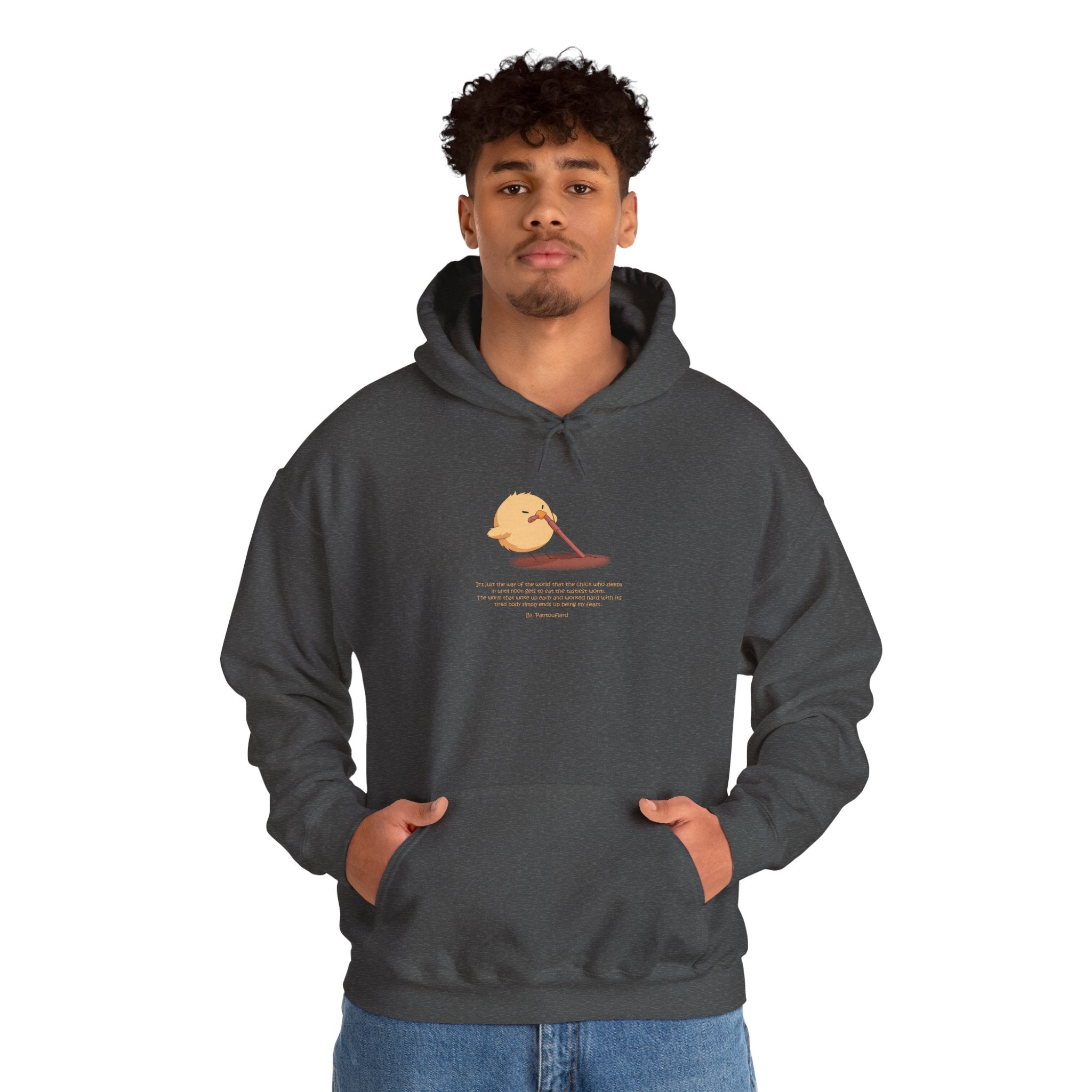 Kitsch Kawaii Chick & Worm Graphic Hoodie - The Quiet Victory (Aesthetic Streetwear Fleece)