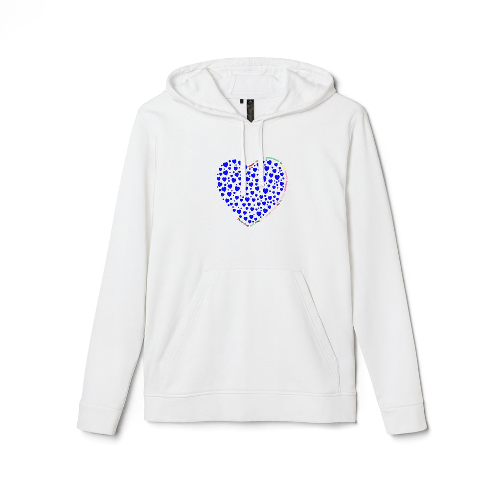 Adidas® 男女款蓝色心形图案心形羊毛连帽衫