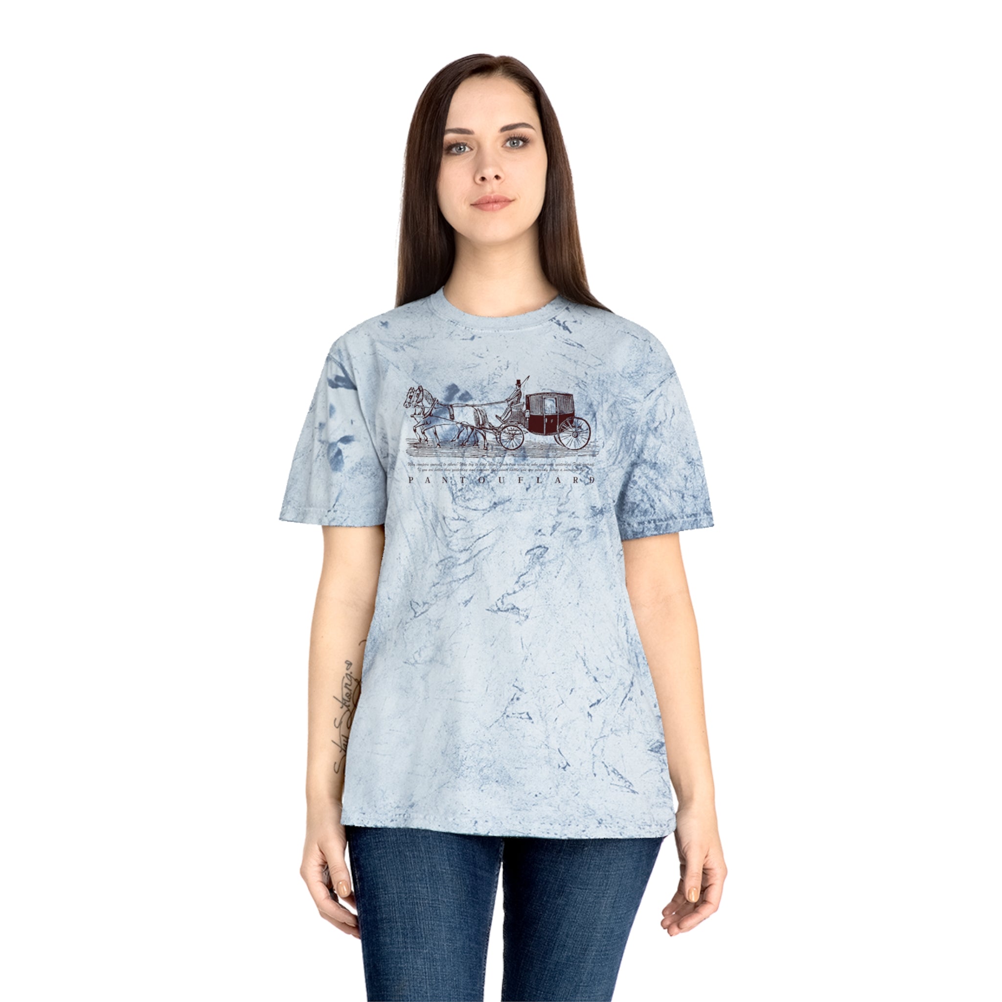 Unisex Grey Color Blast Vintage Carriage Graphic 100% Cotton T-Shirt