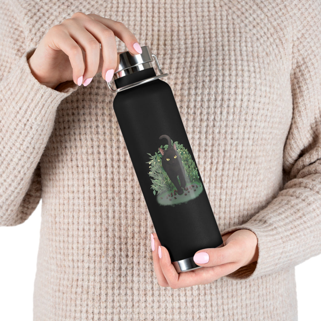 Black Mysterious Black Cat in Bushes 22oz Copper Vacuum Insulated Bottle