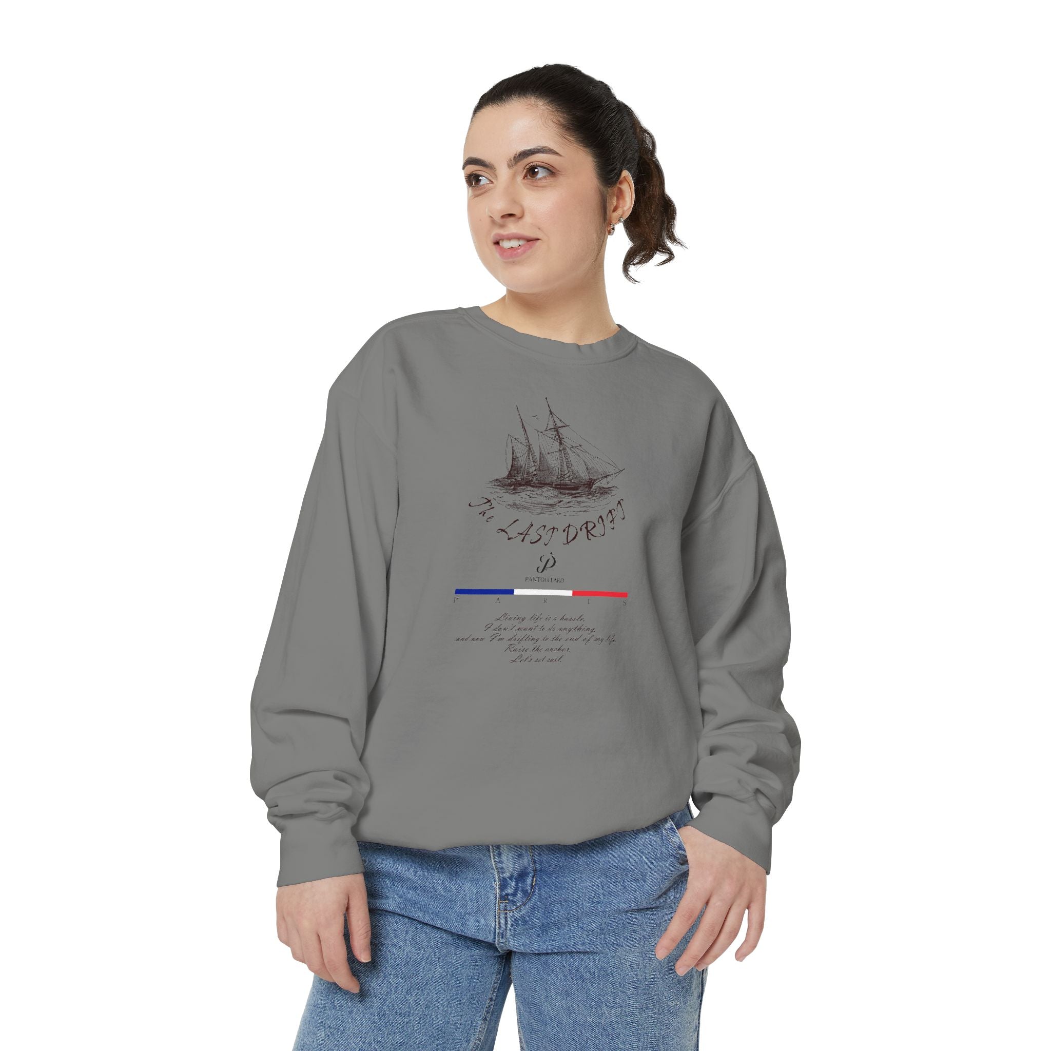Unisex White Vintage Ship Graphic Cotton Blend Sweatshirt