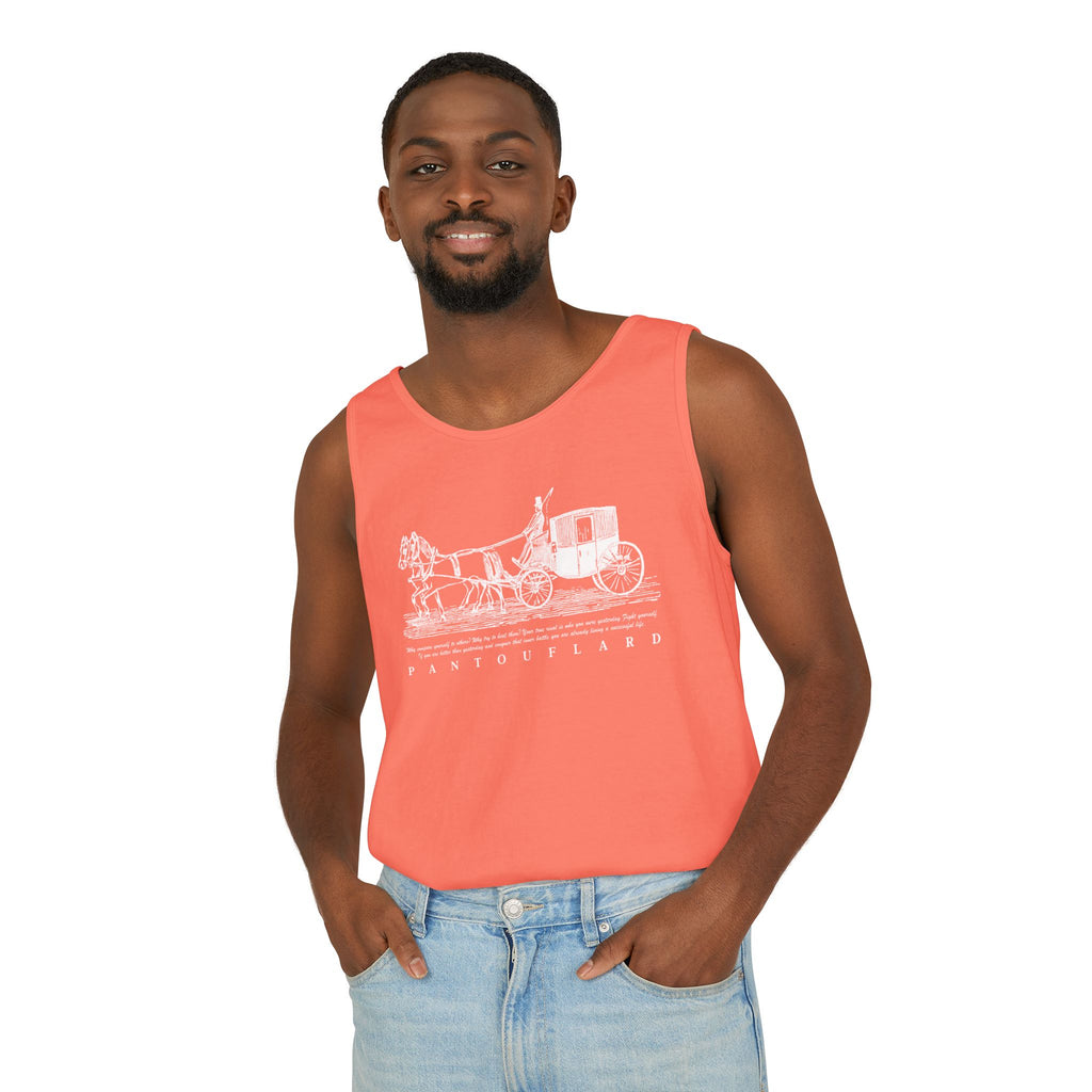 Unisex Black Pantouflard Carriage Cotton Garment-Dyed Tank Top