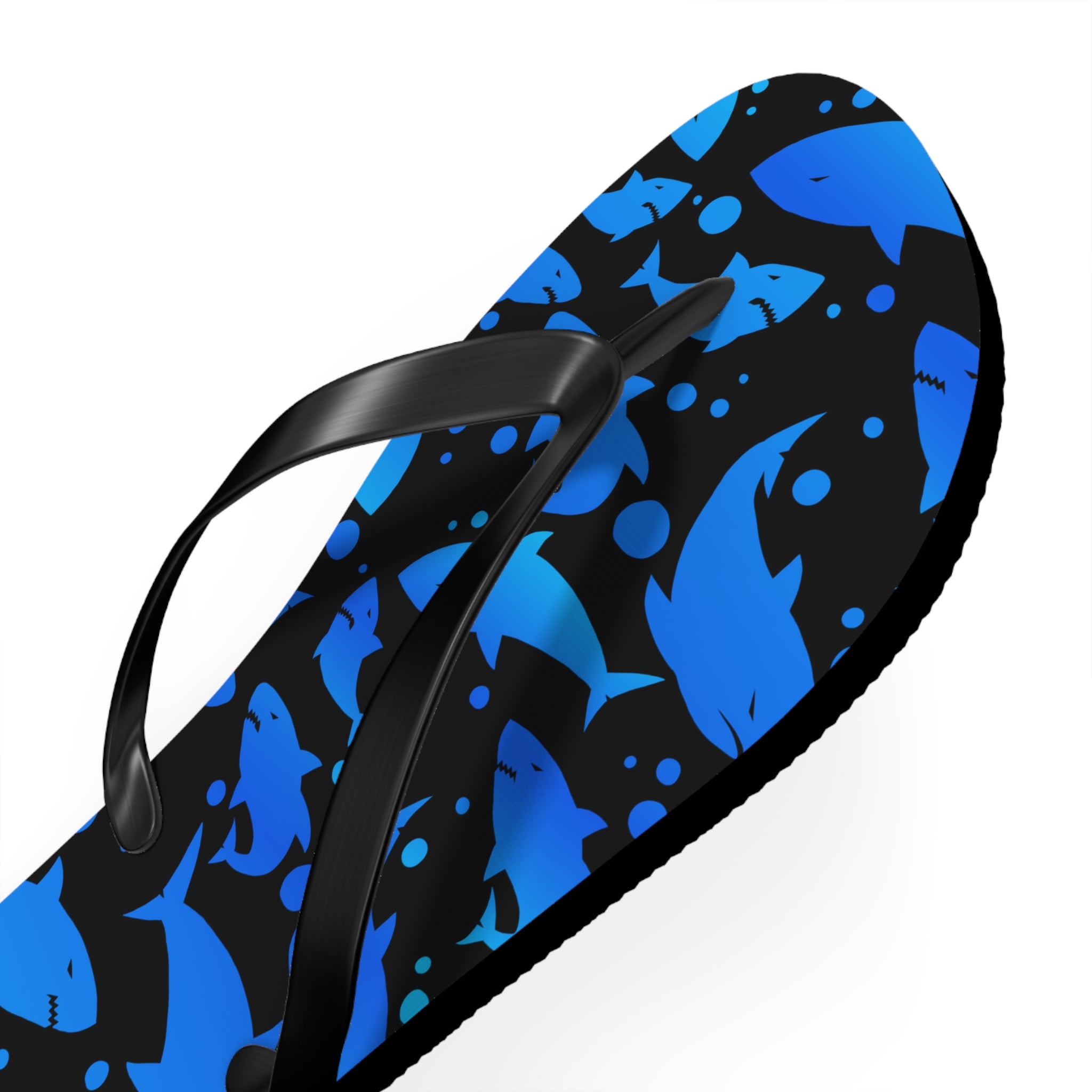 Men's/Women's Blue and Black Shark Print Flip Flops - Graphic Thong Sandals
