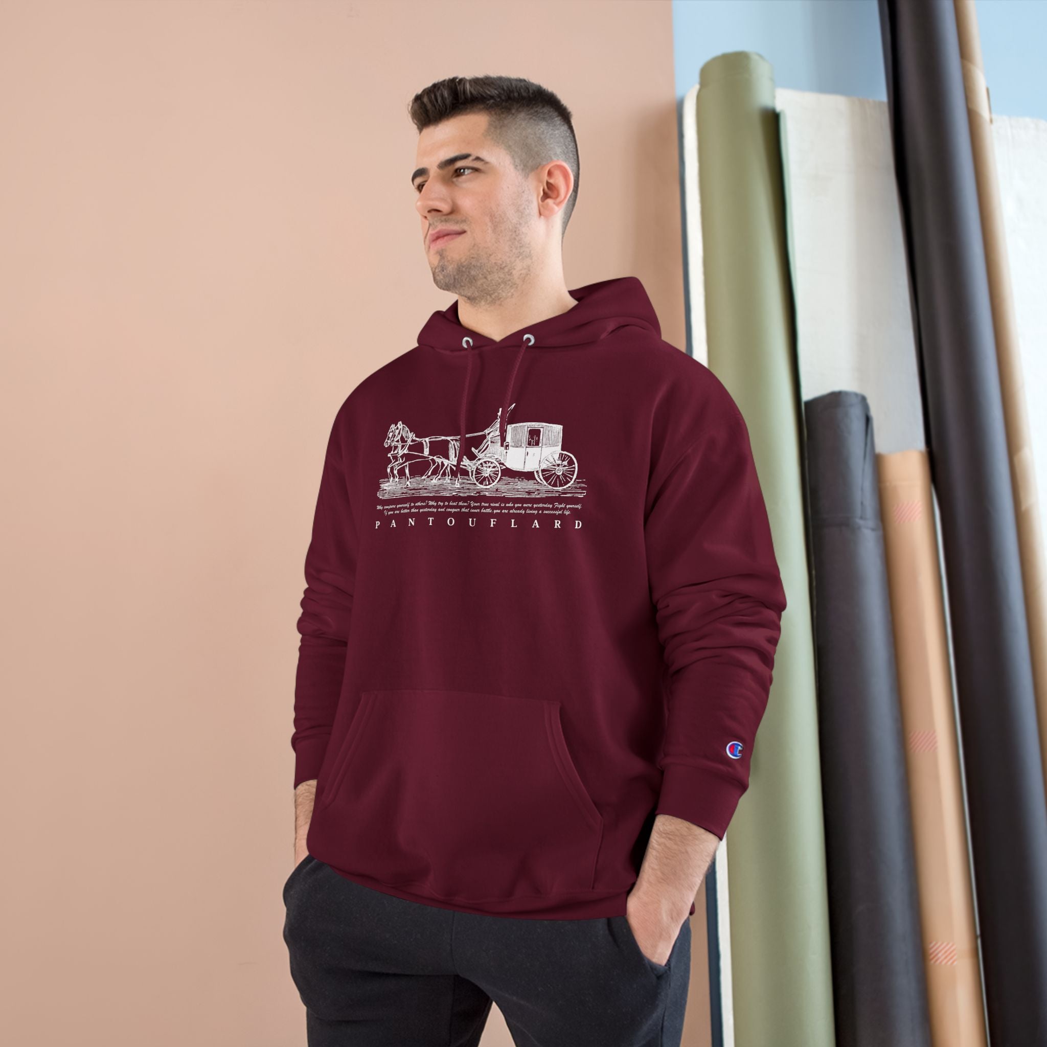 Old Money Equestrian Heritage Hoodie - The Timeless Carriage II (Champion Authentic Eco-Fleece)